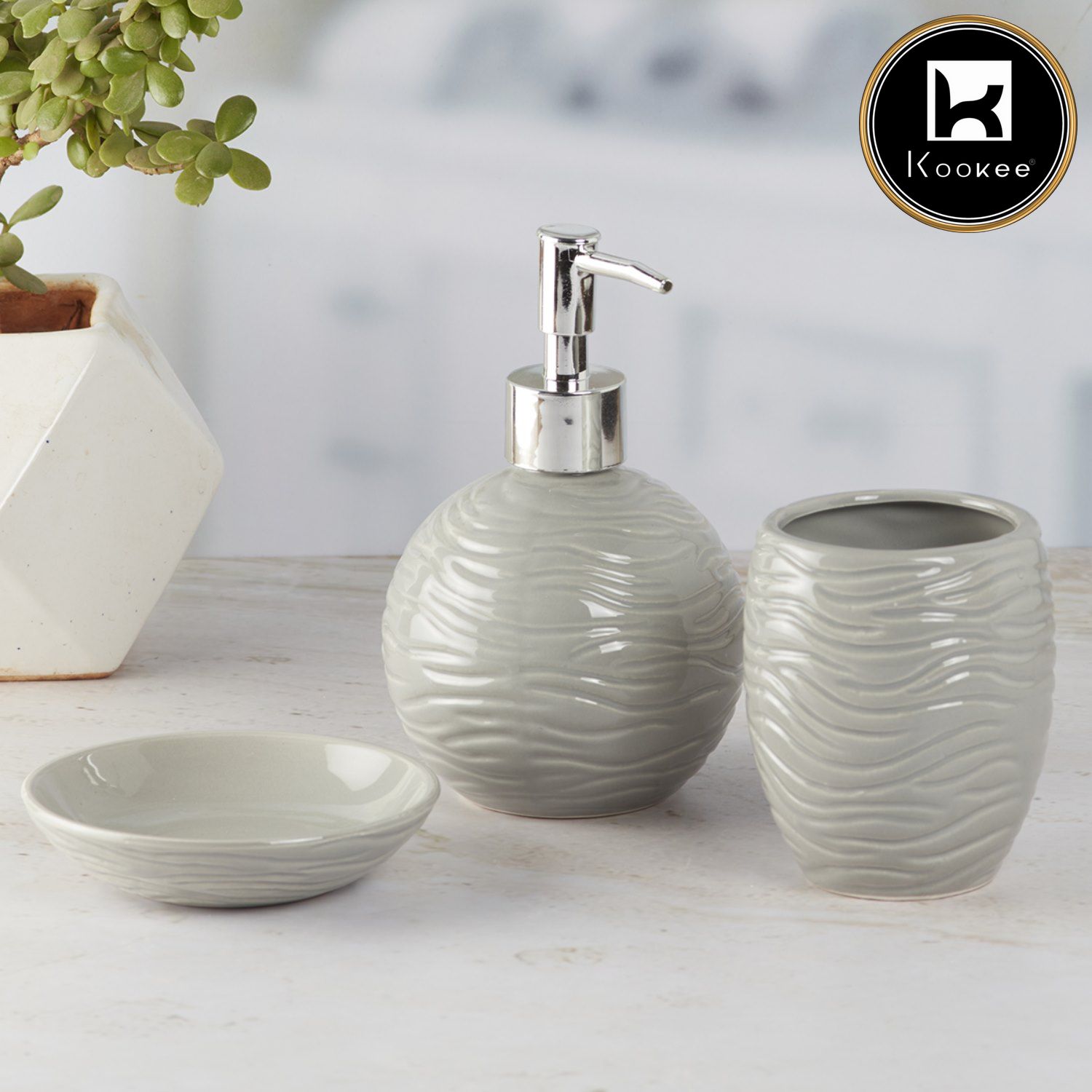 Ceramic Bathroom Accessories Set of 3 with Soap Dispenser (9616)