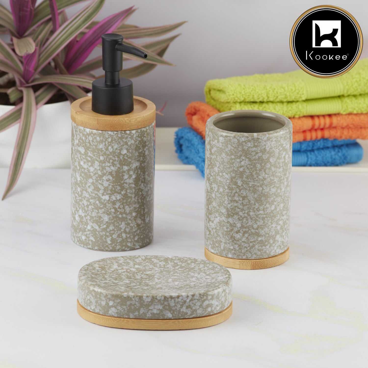 Kookee Ceramic Bathroom Sets, Grey, ART09617