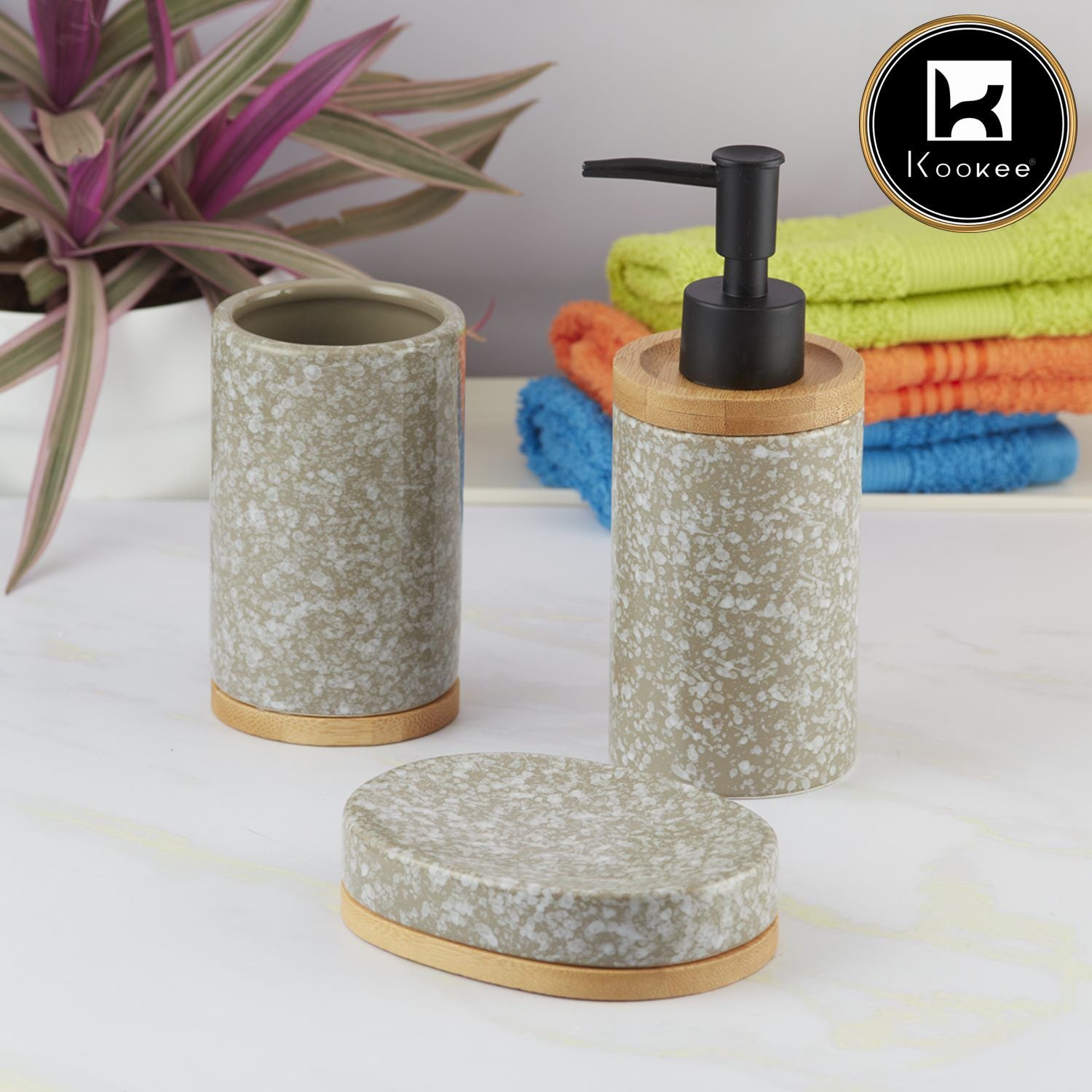 Kookee Ceramic Bathroom Sets, Grey, ART09617