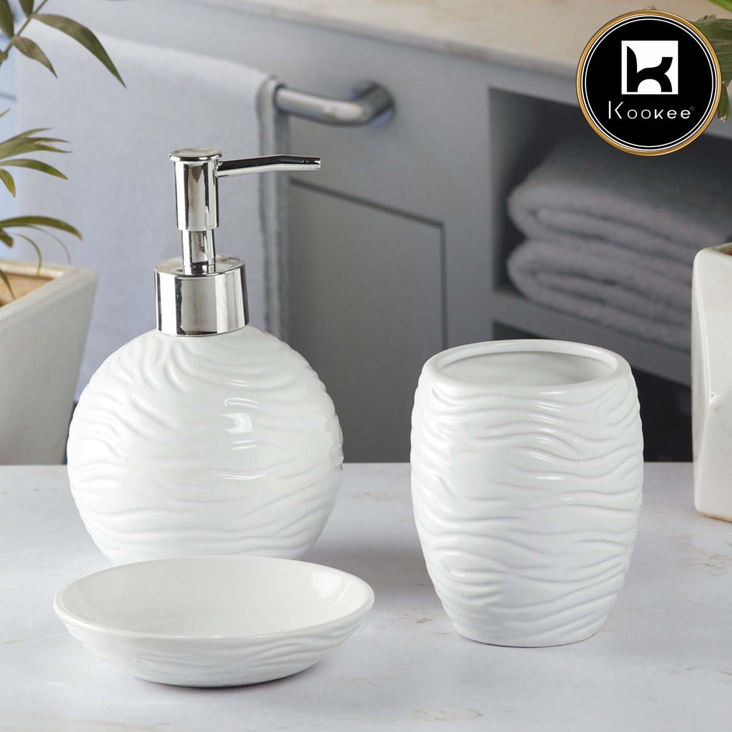 Kookee Ceramic Bathroom Sets, White, ART09618