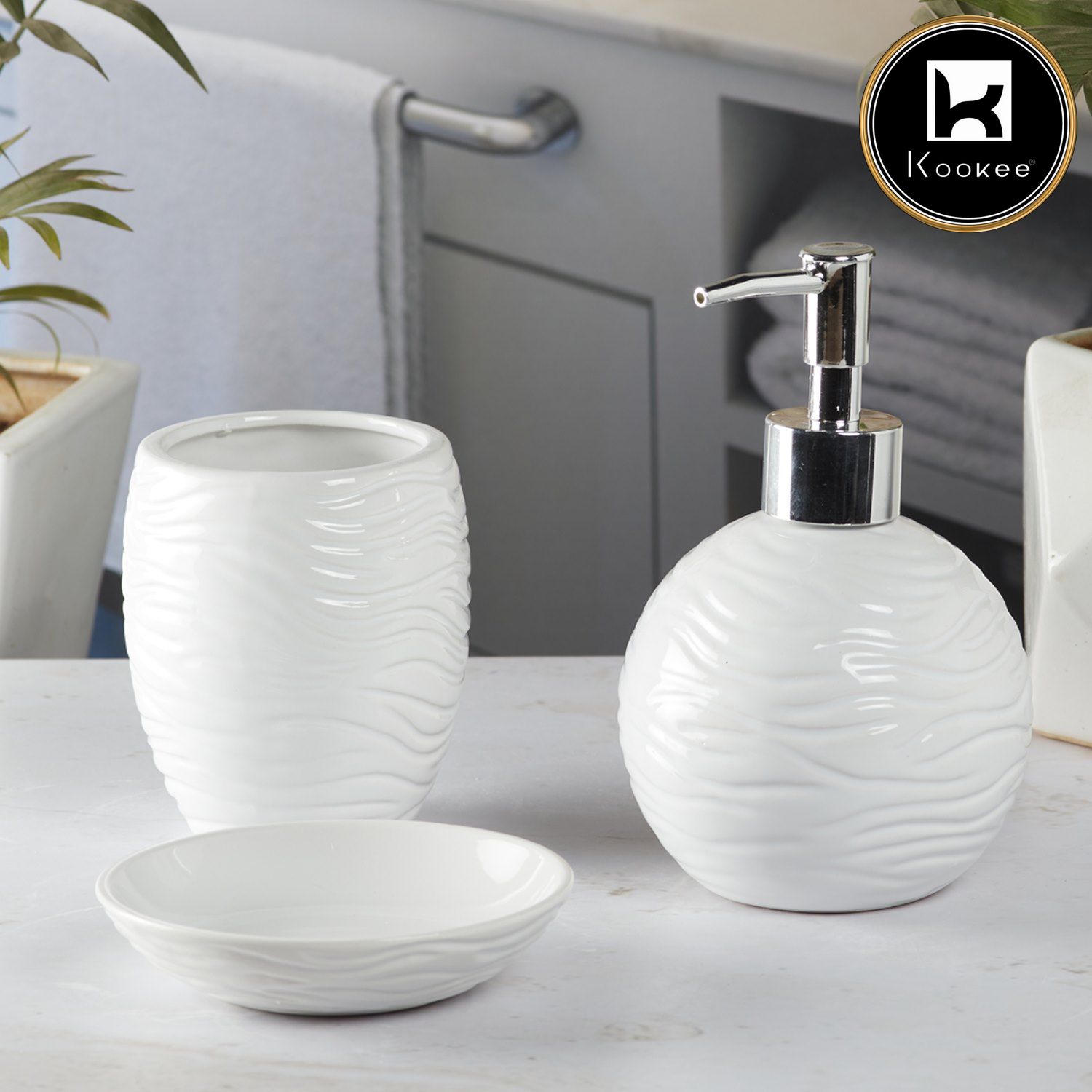 Kookee Ceramic Bathroom Sets, White, ART09618