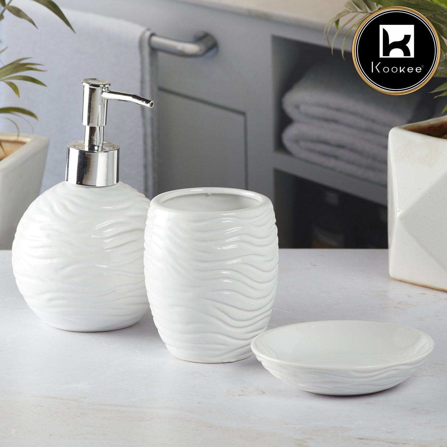 Kookee Ceramic Bathroom Sets, White, ART09618