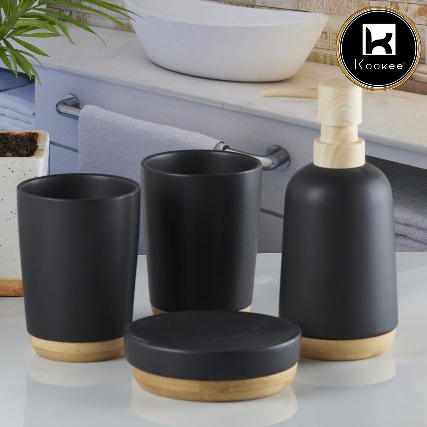 Kookee Ceramic Bathroom Sets, Black, ART09619
