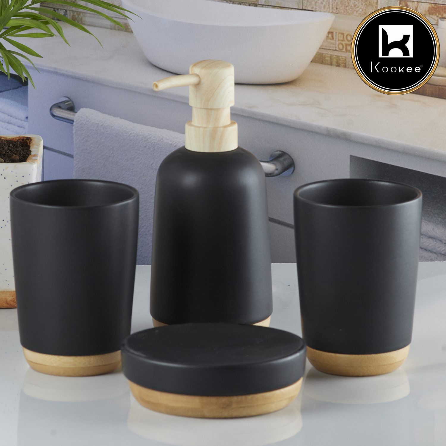 Kookee Ceramic Bathroom Sets, Black, ART09619