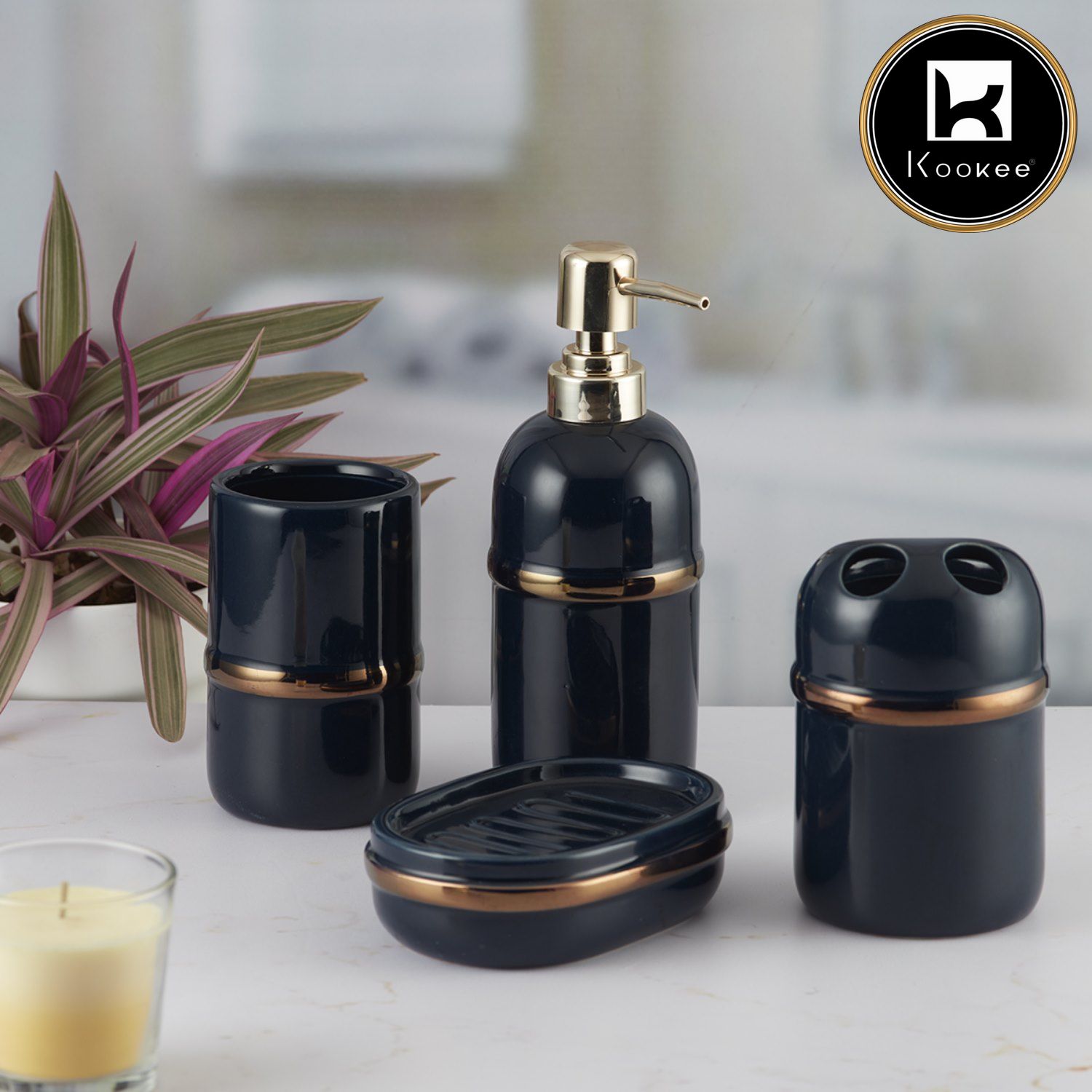 Kookee Ceramic Bathroom Sets, Black, ART09620