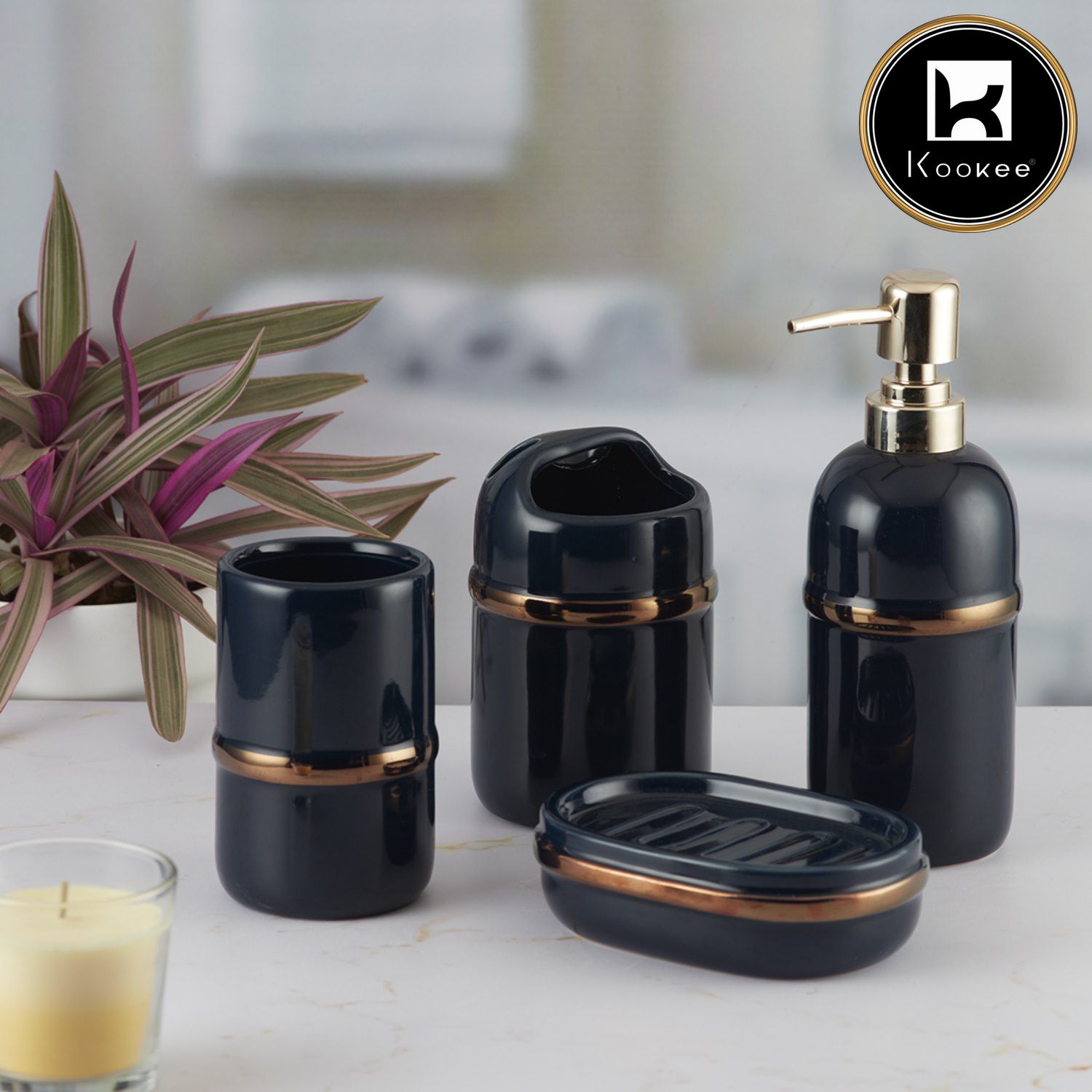 Ceramic Bathroom Set of 4 with Soap Dispenser (9620)