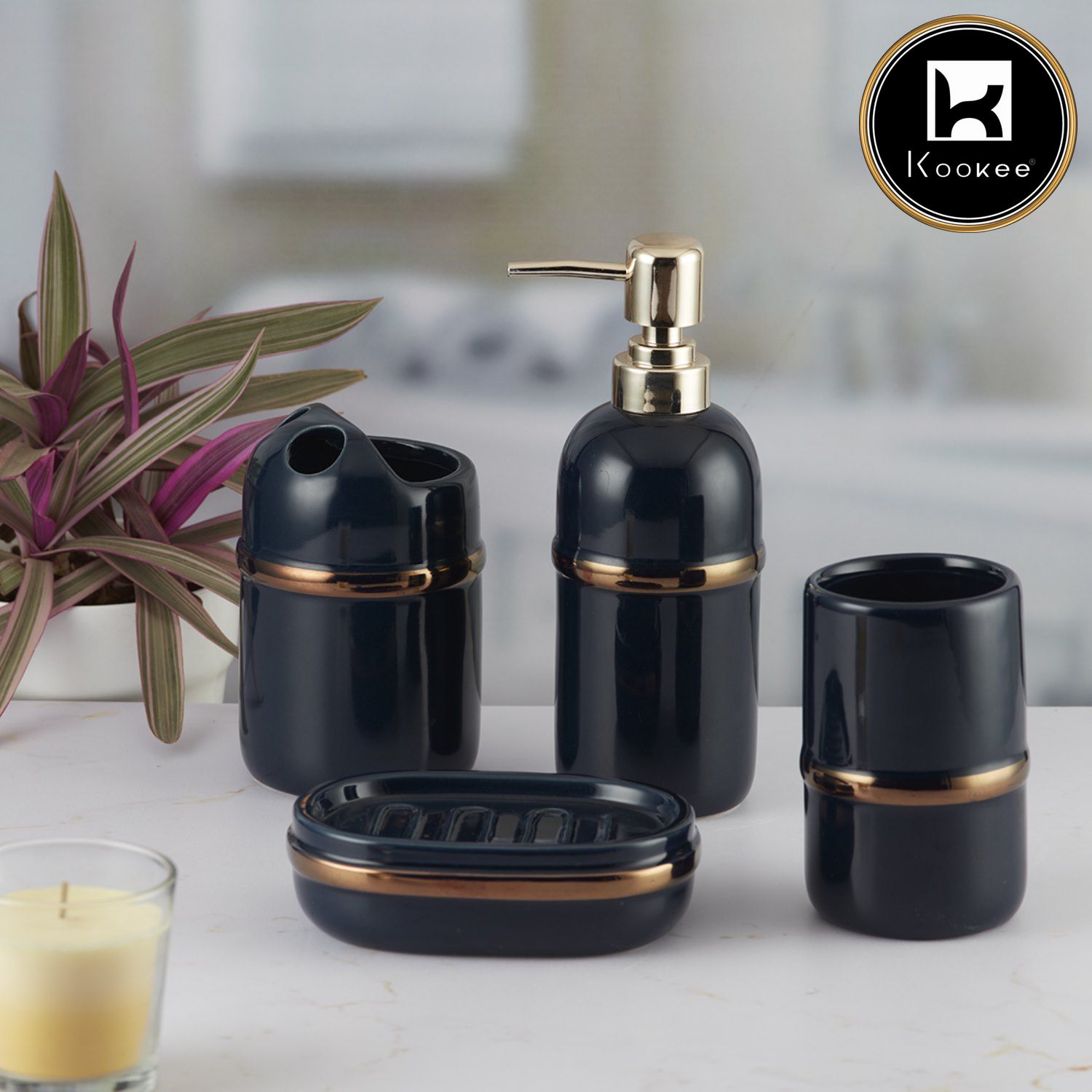 Kookee Ceramic Bathroom Sets, Black, ART09620