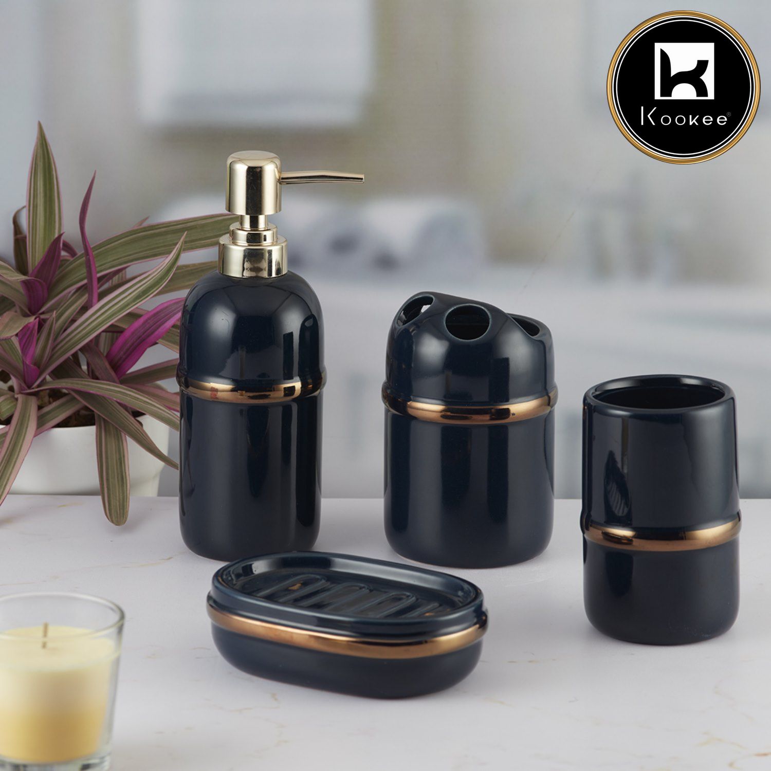 Kookee Ceramic Bathroom Sets, Black, ART09620