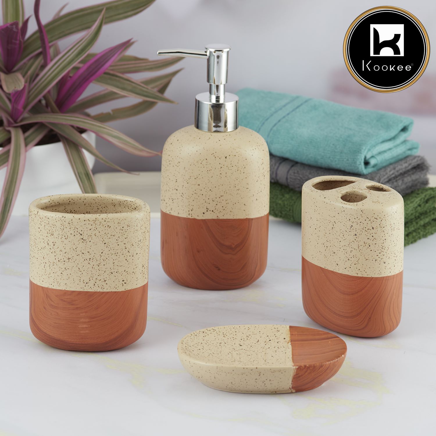 Kookee Ceramic Bathroom Sets, Brown, ART09622
