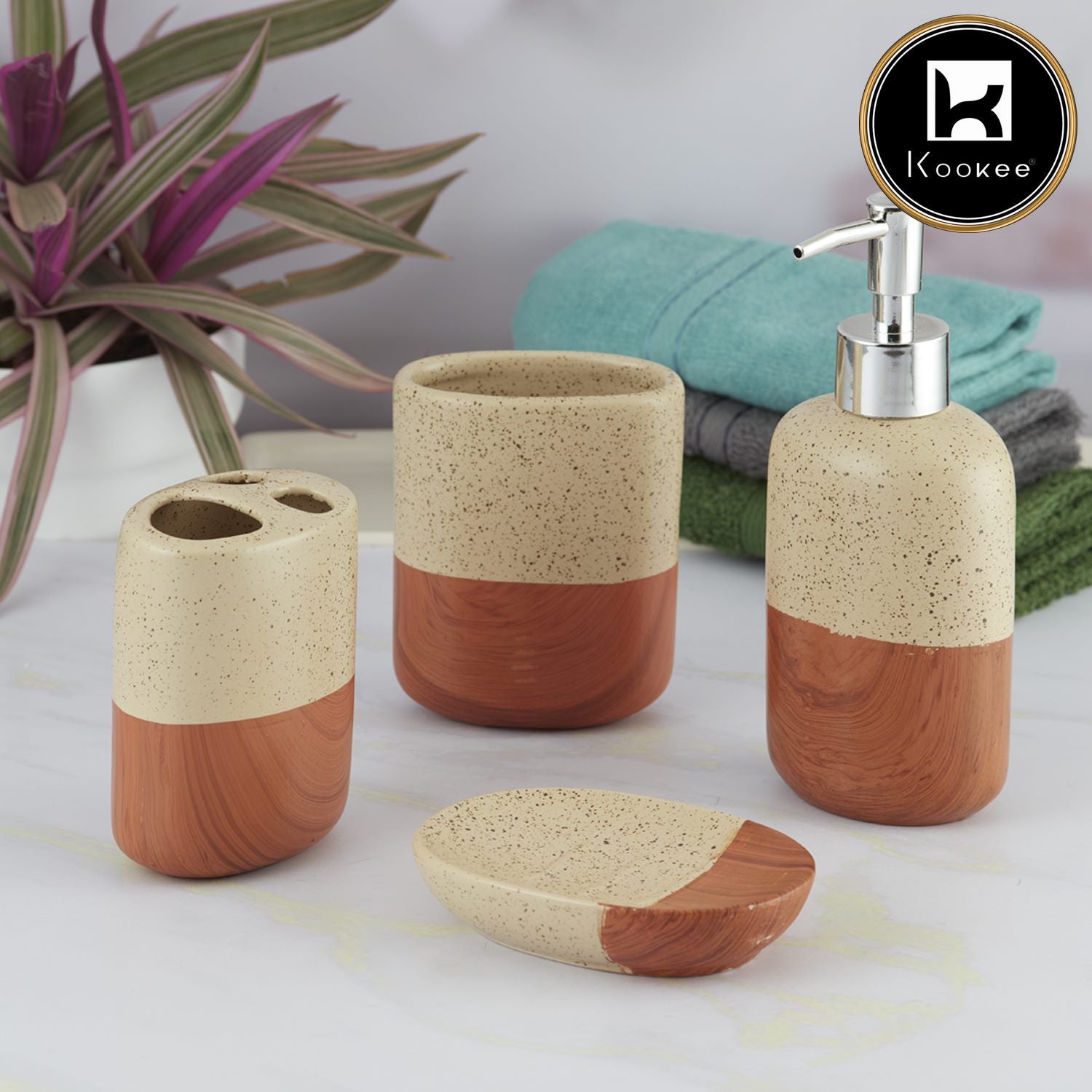 Kookee Ceramic Bathroom Sets, Brown, ART09622