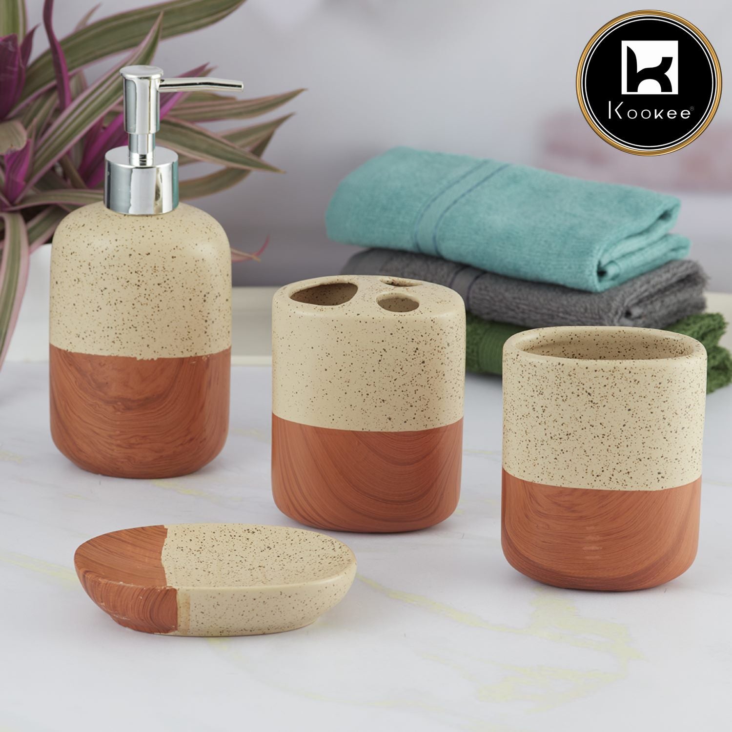 Kookee Ceramic Bathroom Sets, Brown, ART09622