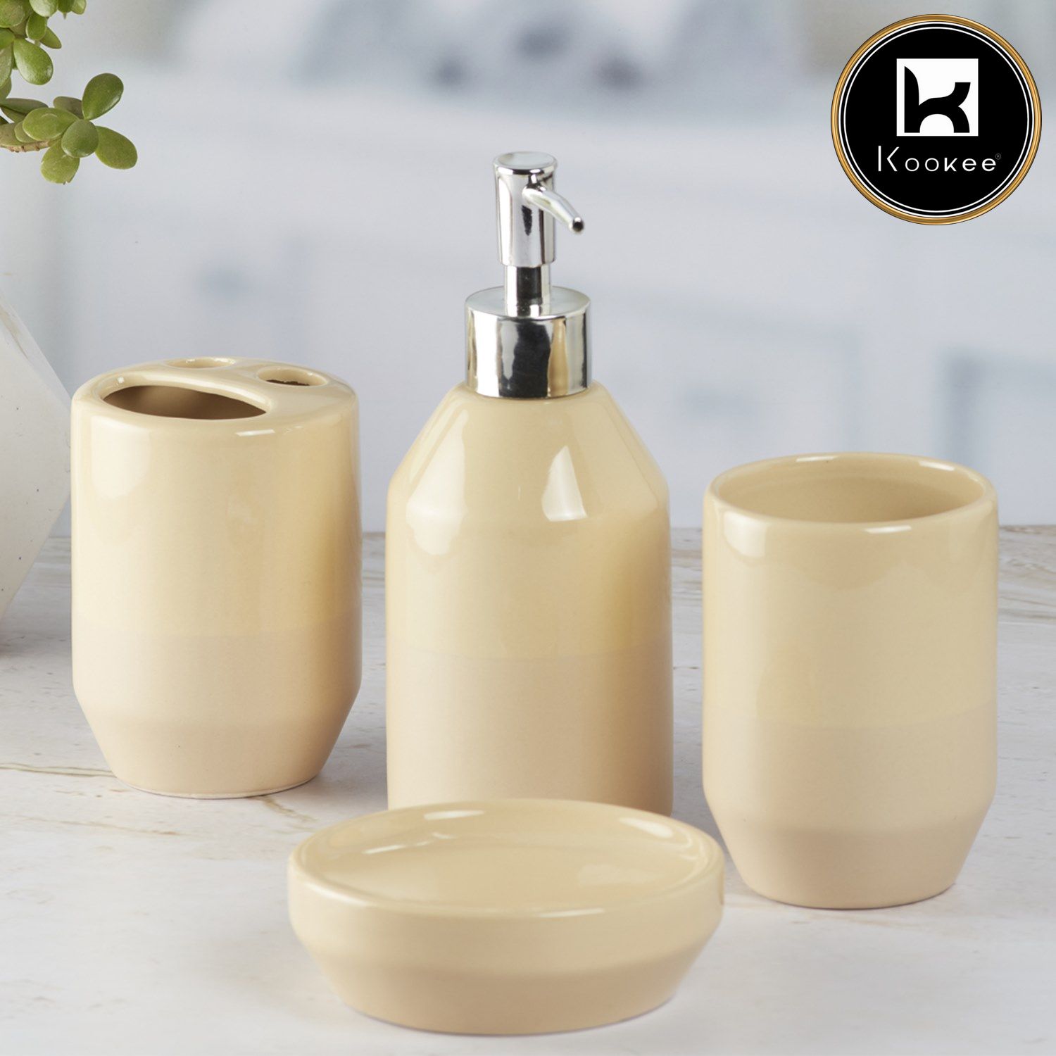 Ceramic Bathroom Set of 4 with Soap Dispenser (9623)