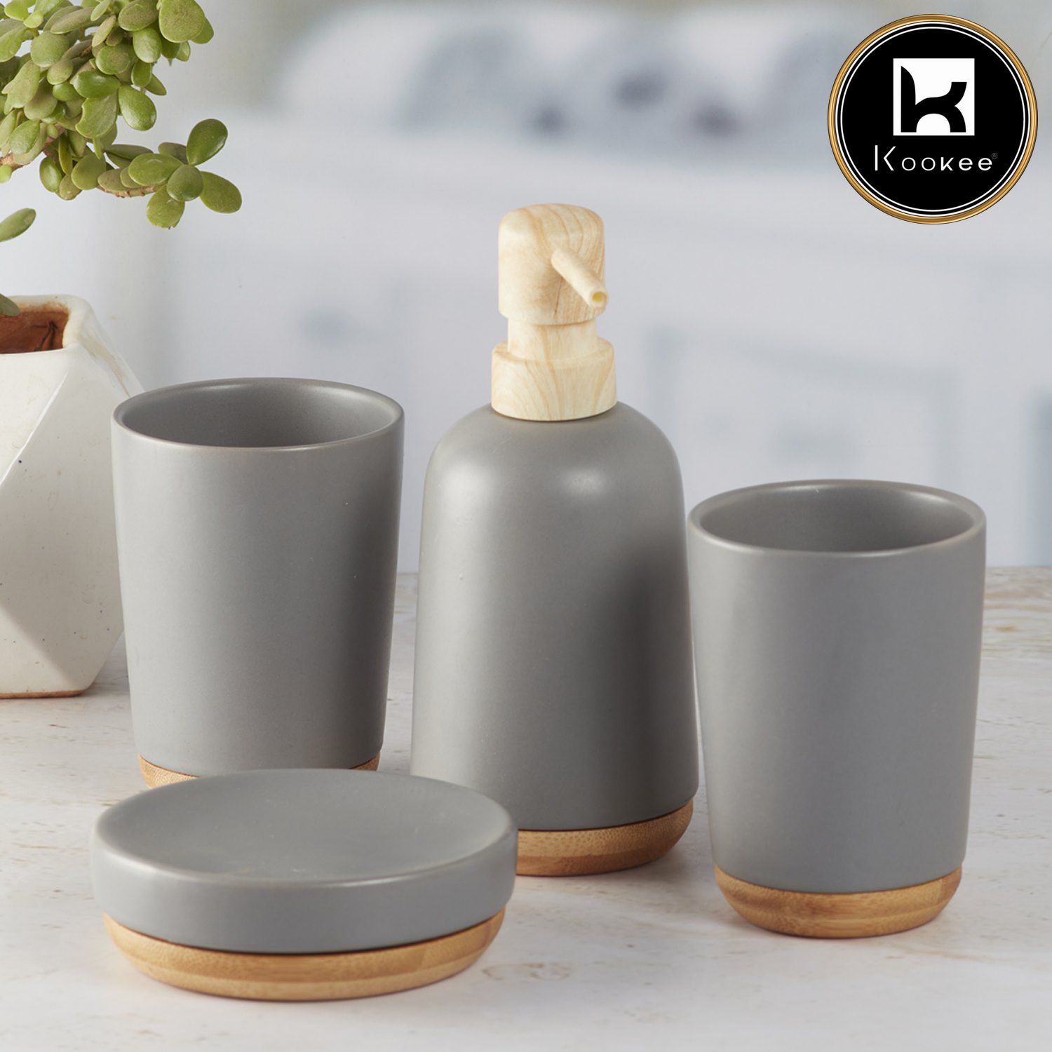 Kookee Ceramic Bathroom Sets, Grey, ART09625
