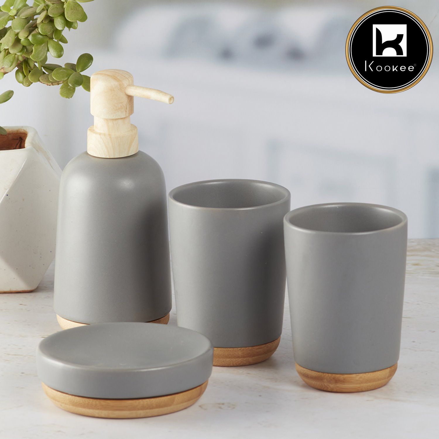 Kookee Ceramic Bathroom Sets, Grey, ART09625