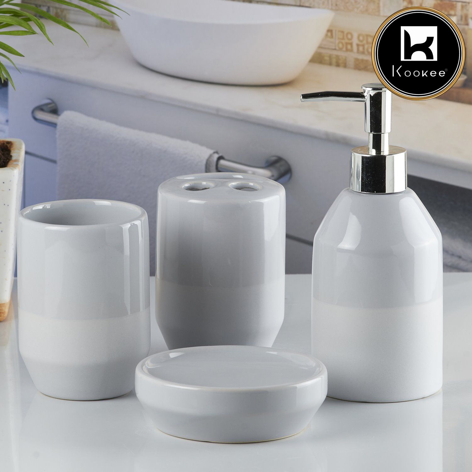 Kookee Ceramic Bathroom Sets, Grey, ART09626