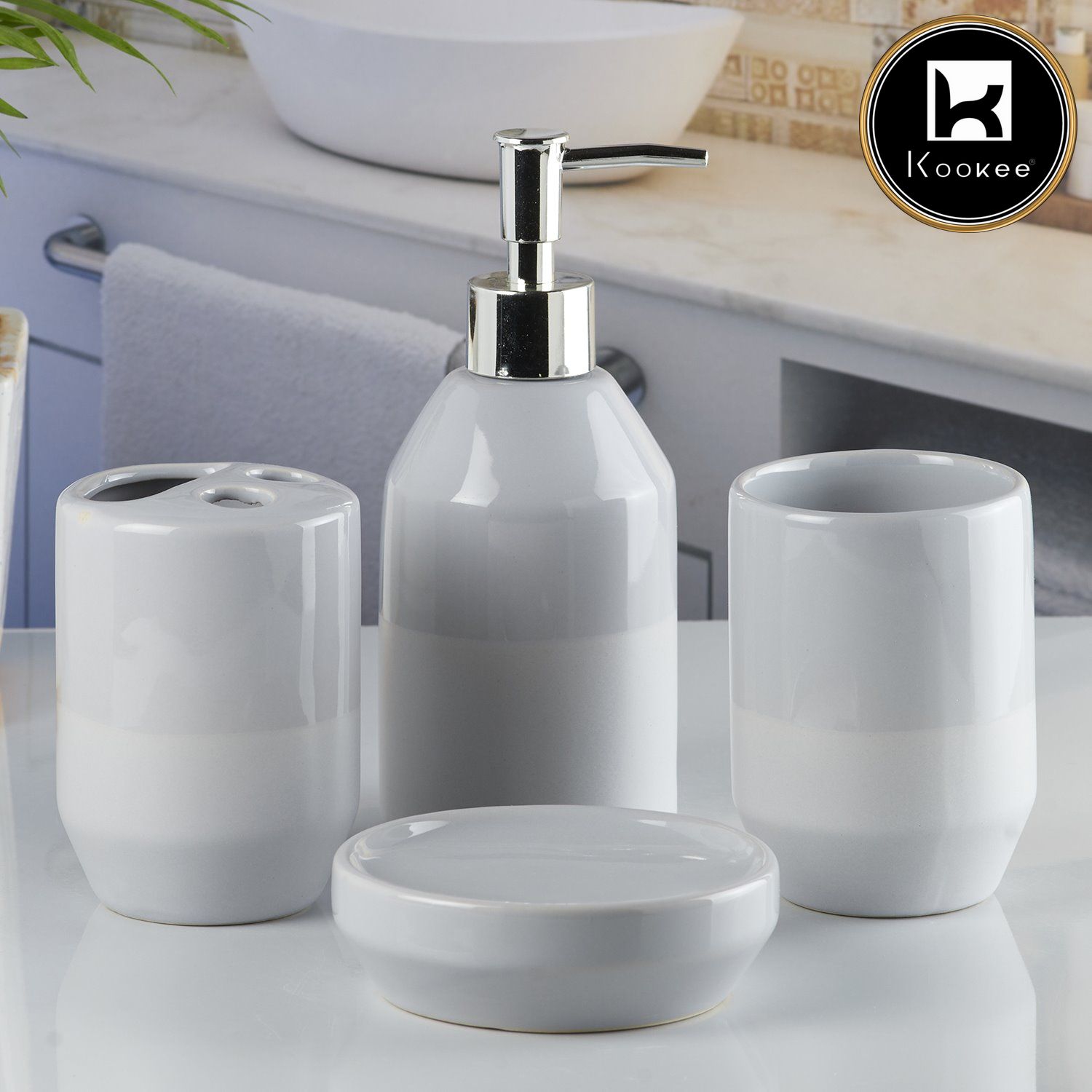 Kookee Ceramic Bathroom Sets, Grey, ART09626