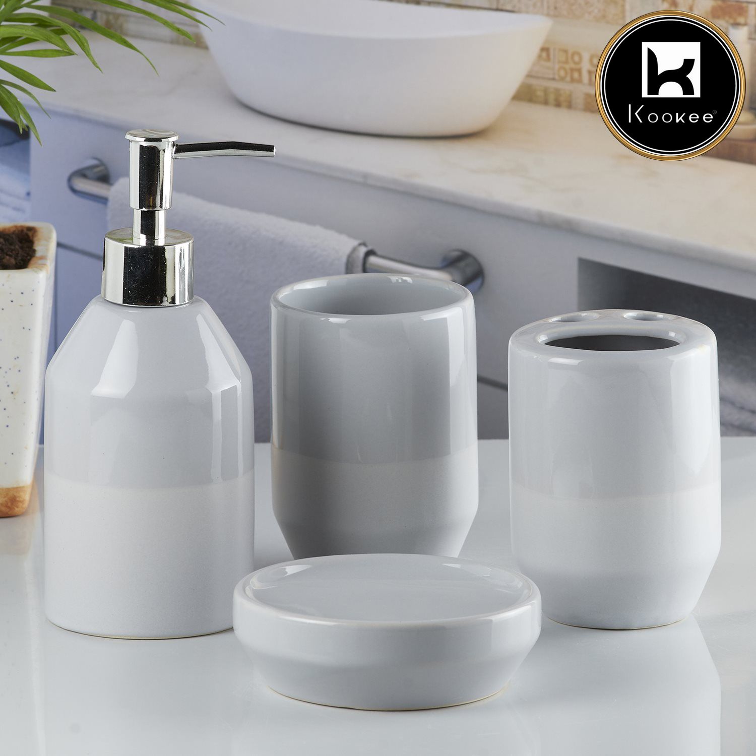 Ceramic Bathroom Set of 4 with Soap Dispenser (9626)