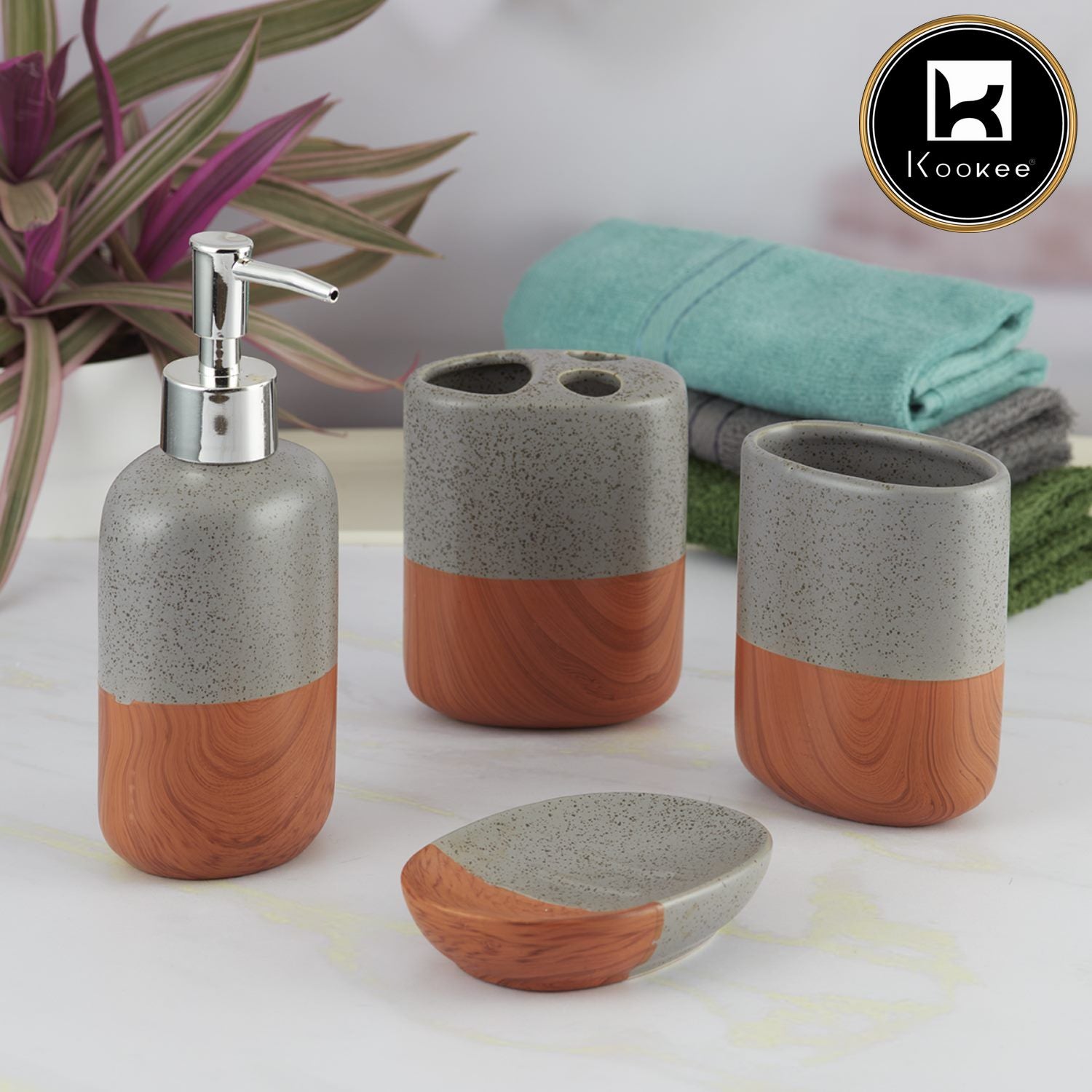 Kookee Ceramic Bathroom Sets, Grey, ART09627