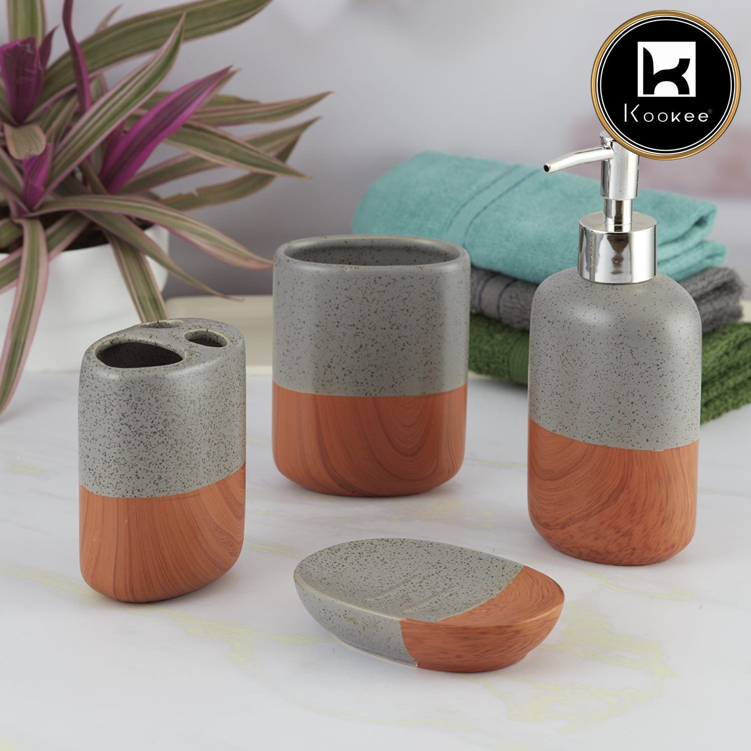 Ceramic Bathroom Set of 4 with Soap Dispenser (9627)