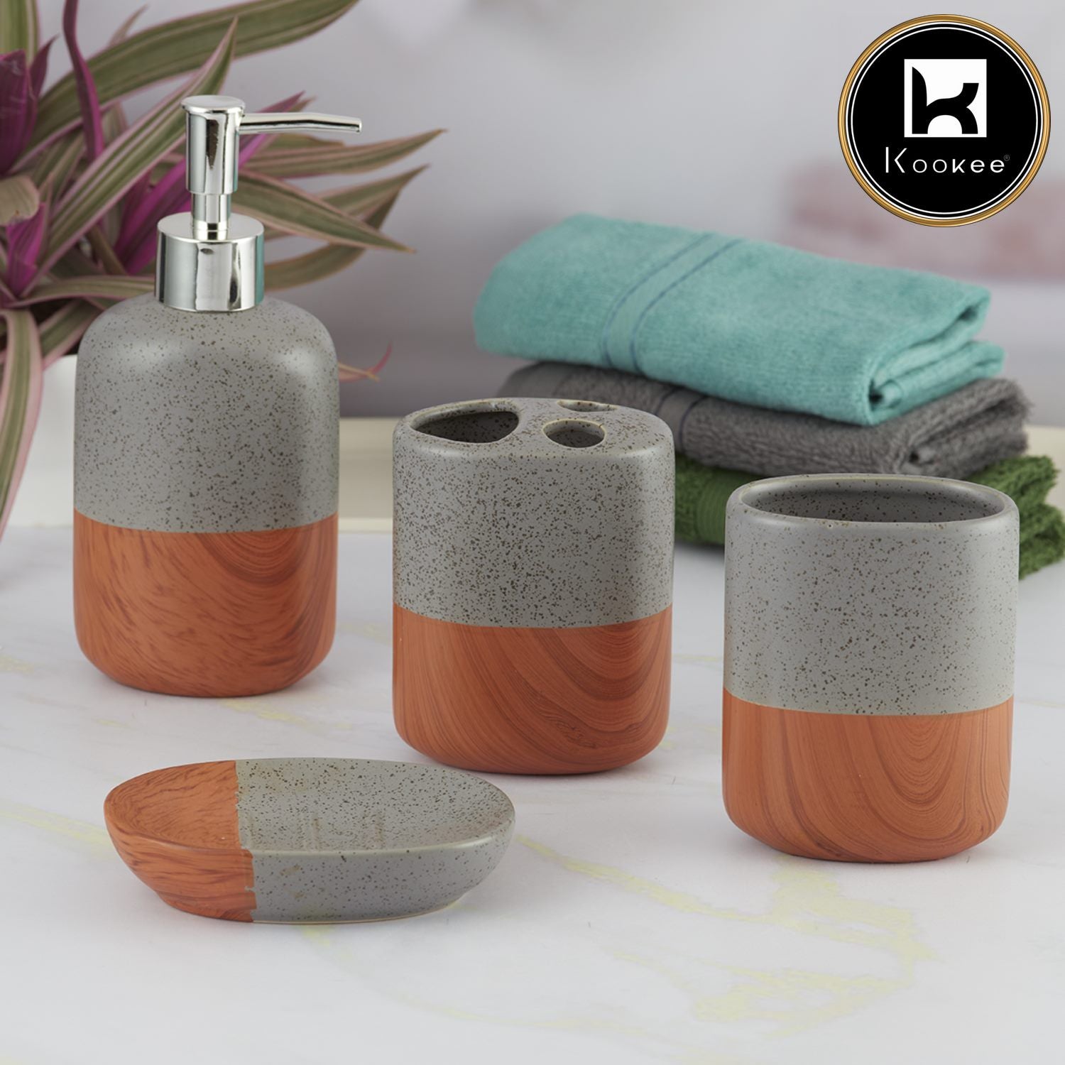 Kookee Ceramic Bathroom Sets, Grey, ART09627