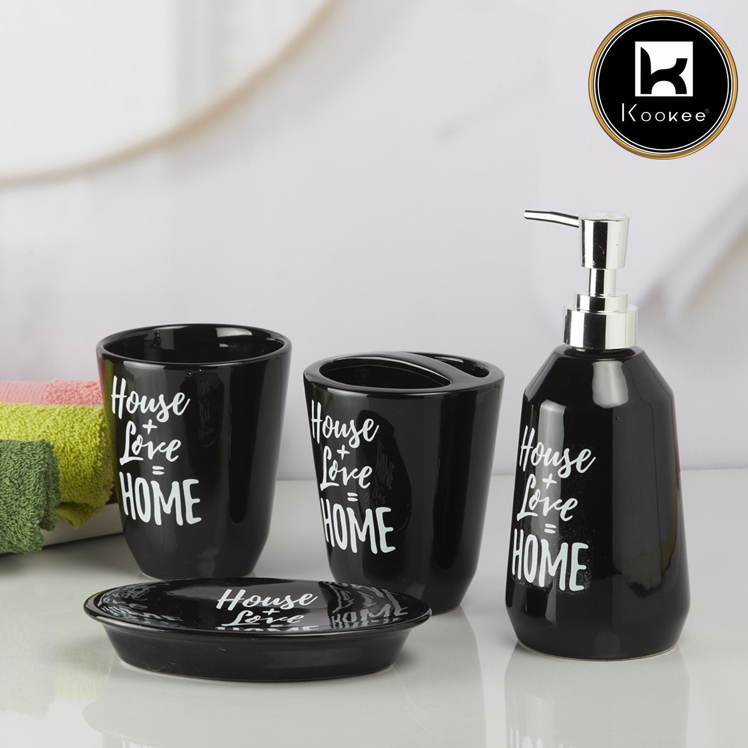 Kookee Ceramic Bathroom Sets, Black, ART09628