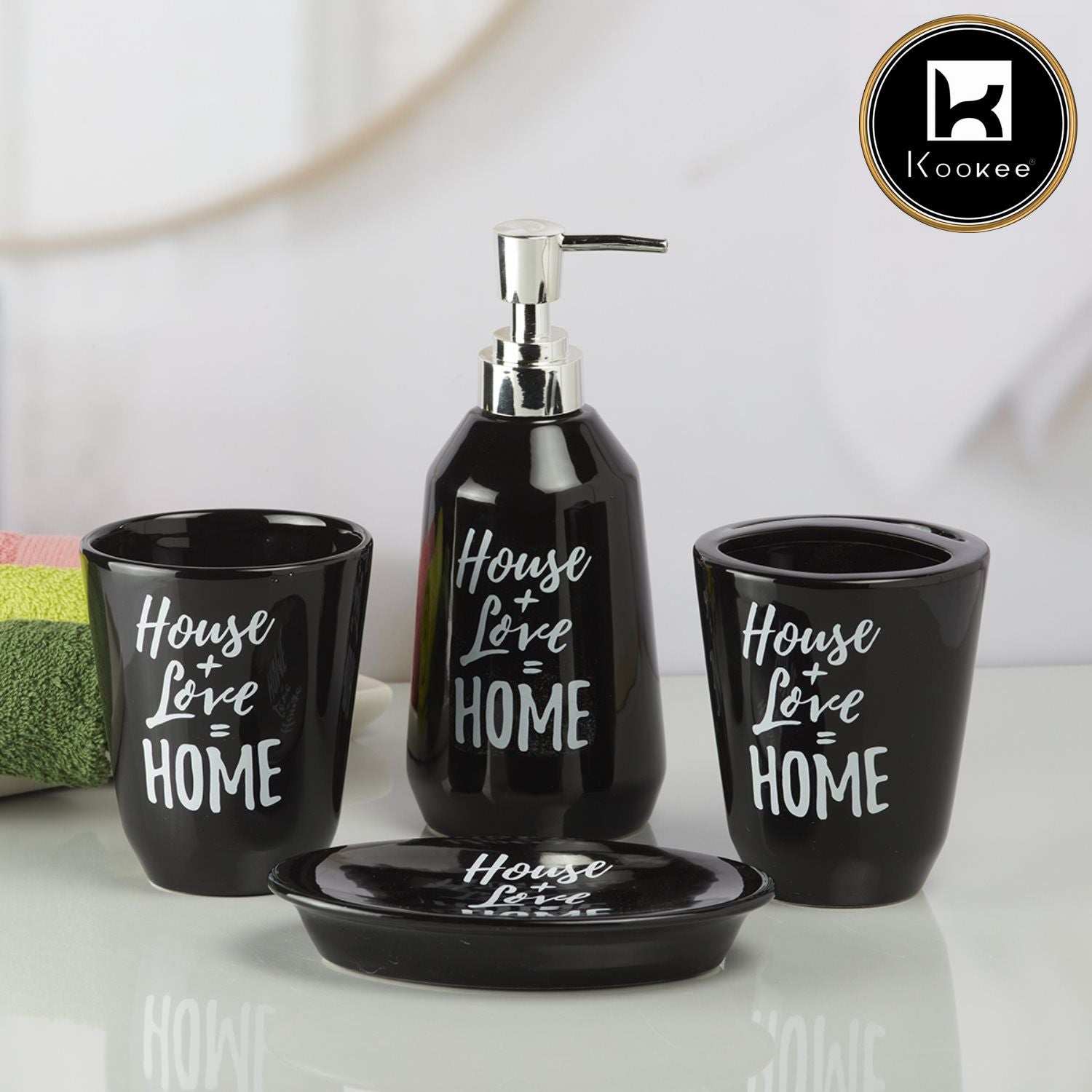 Kookee Ceramic Bathroom Sets, Black, ART09628