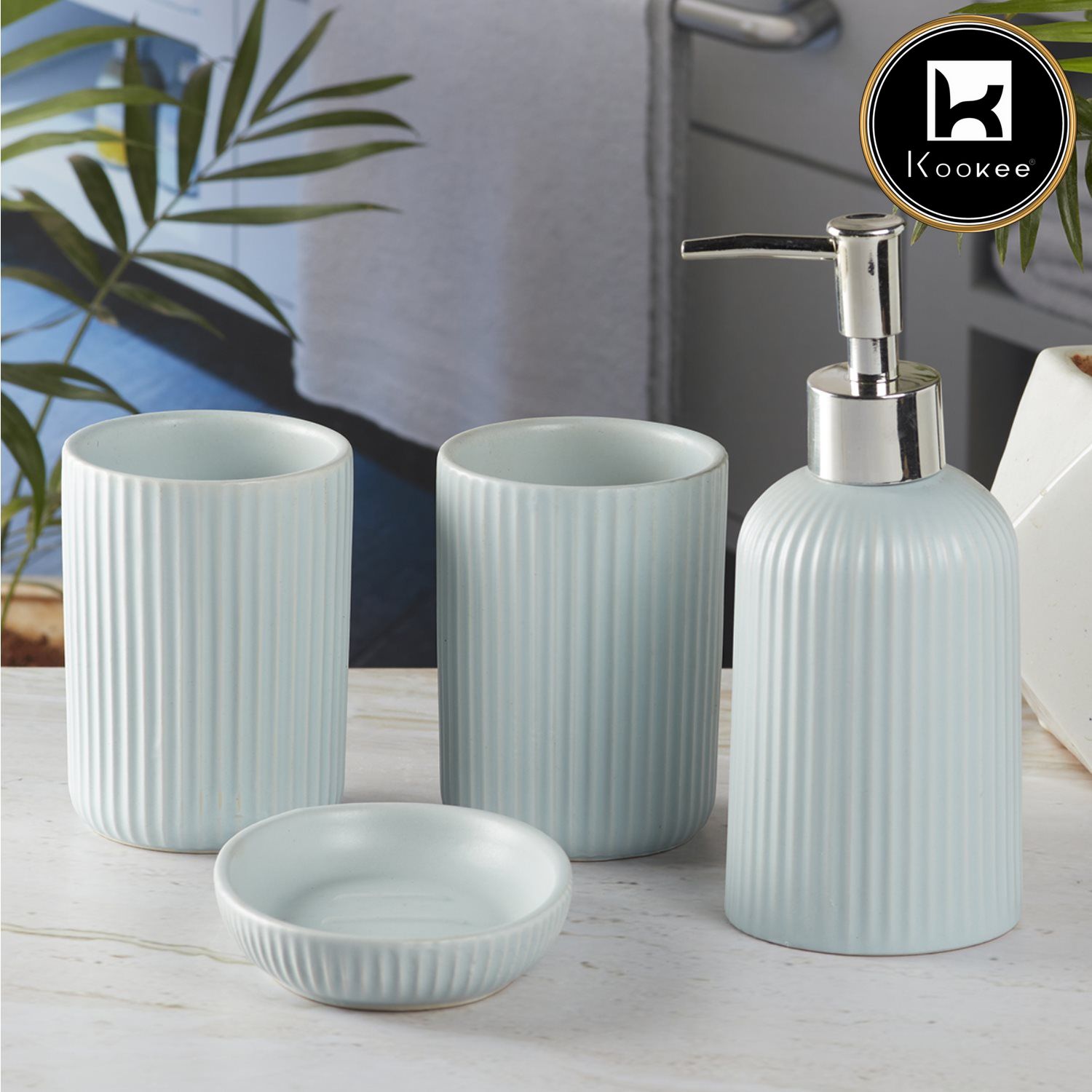 Ceramic Bathroom Set of 4 with Soap Dispenser (9630)