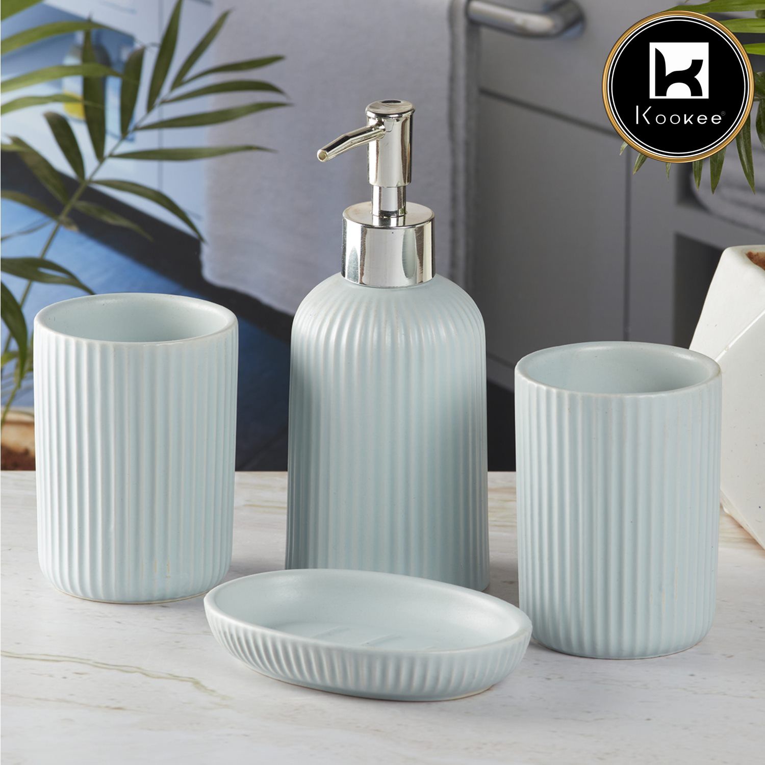 Ceramic Bathroom Set of 4 with Soap Dispenser (9630)