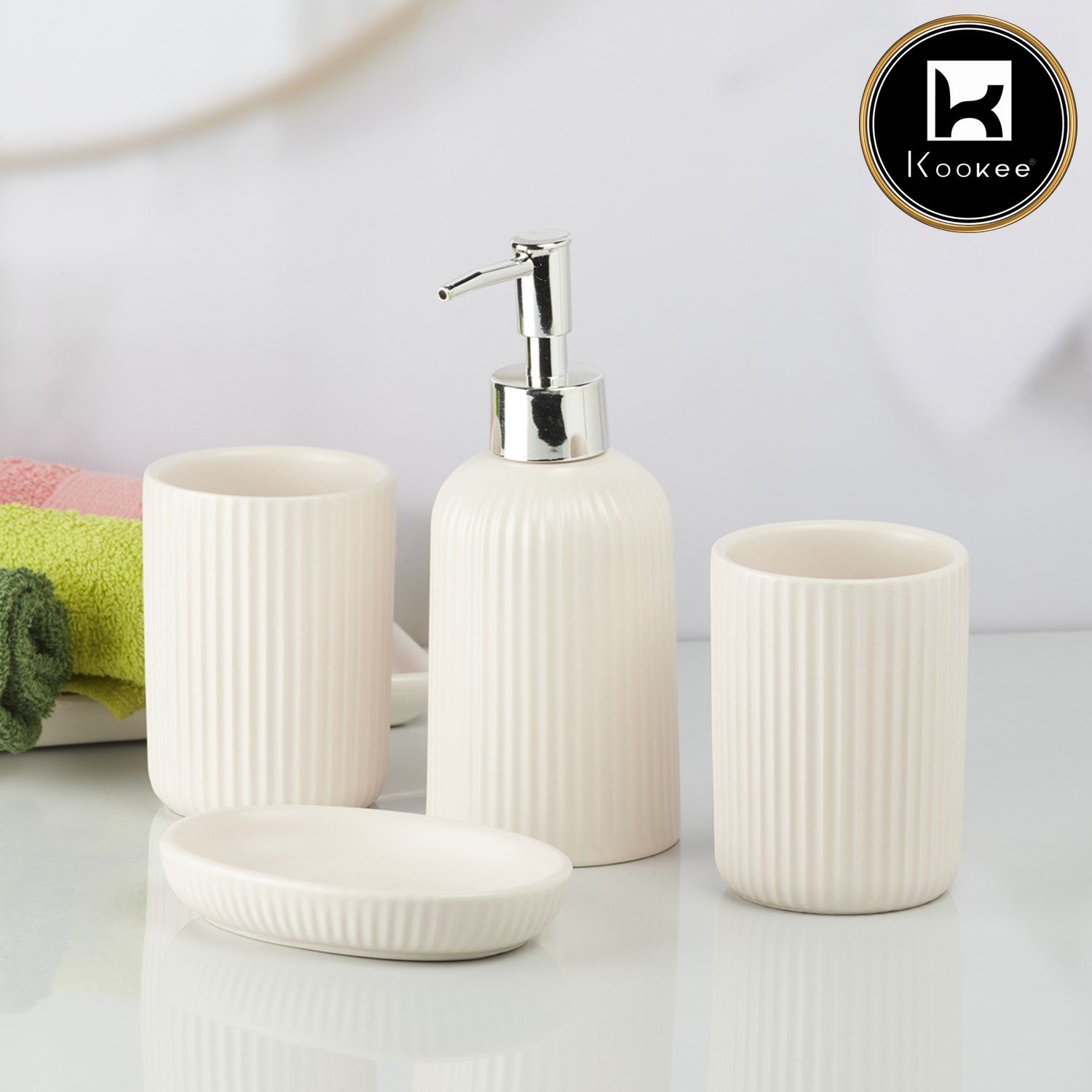 Kookee Ceramic Bathroom Sets, Pink, ART09631