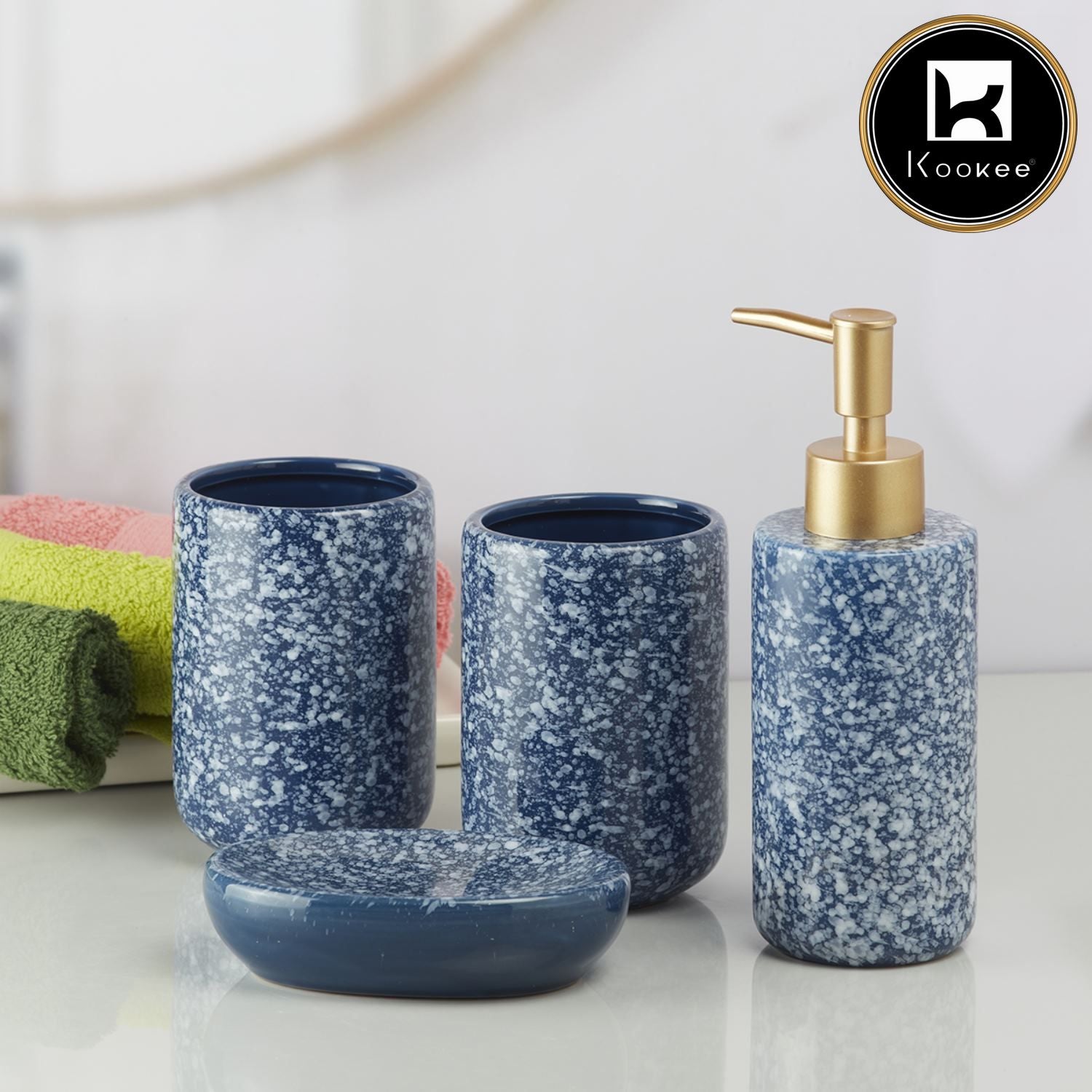 Kookee Ceramic Bathroom Sets, Blue, ART09632
