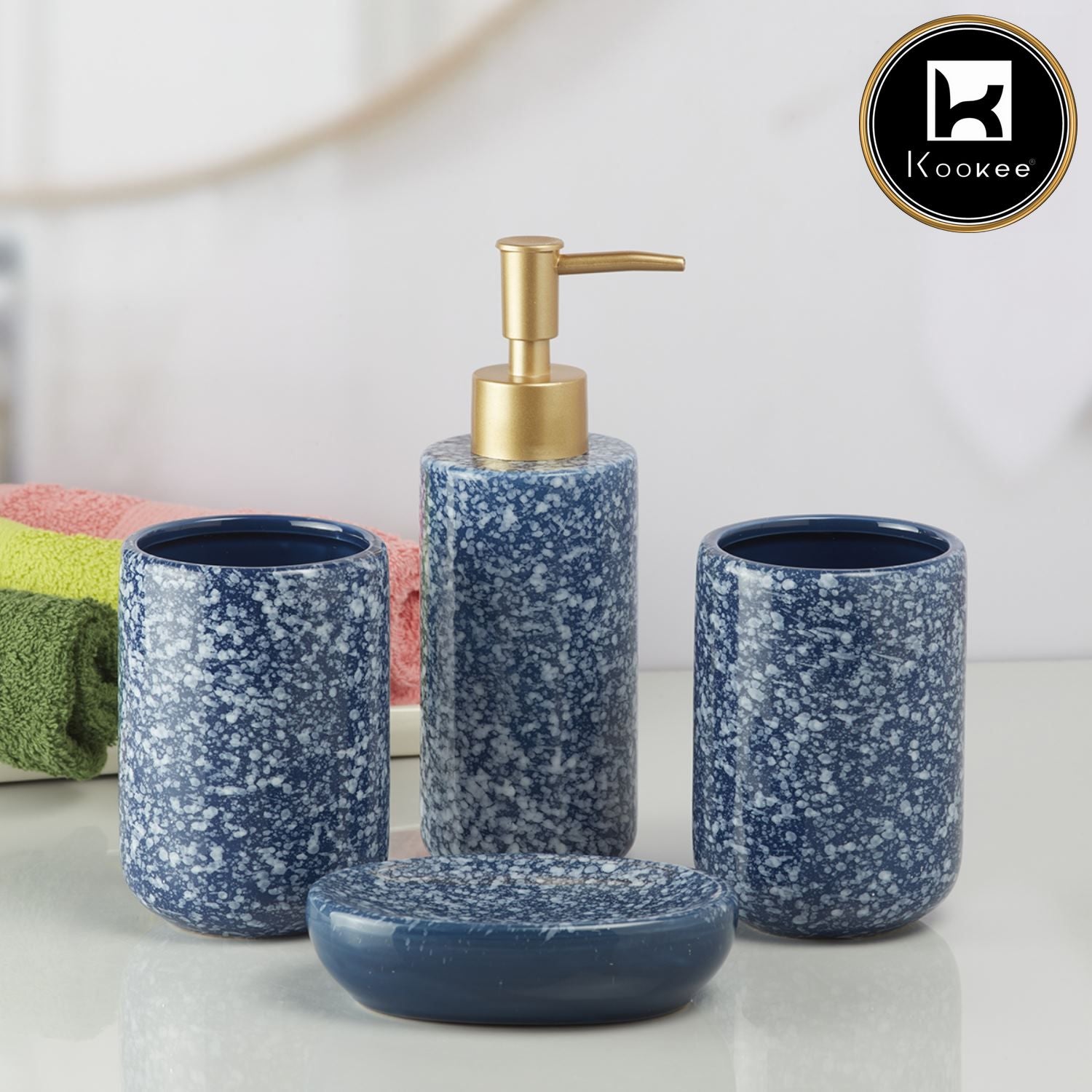 Kookee Ceramic Bathroom Sets, Blue, ART09632
