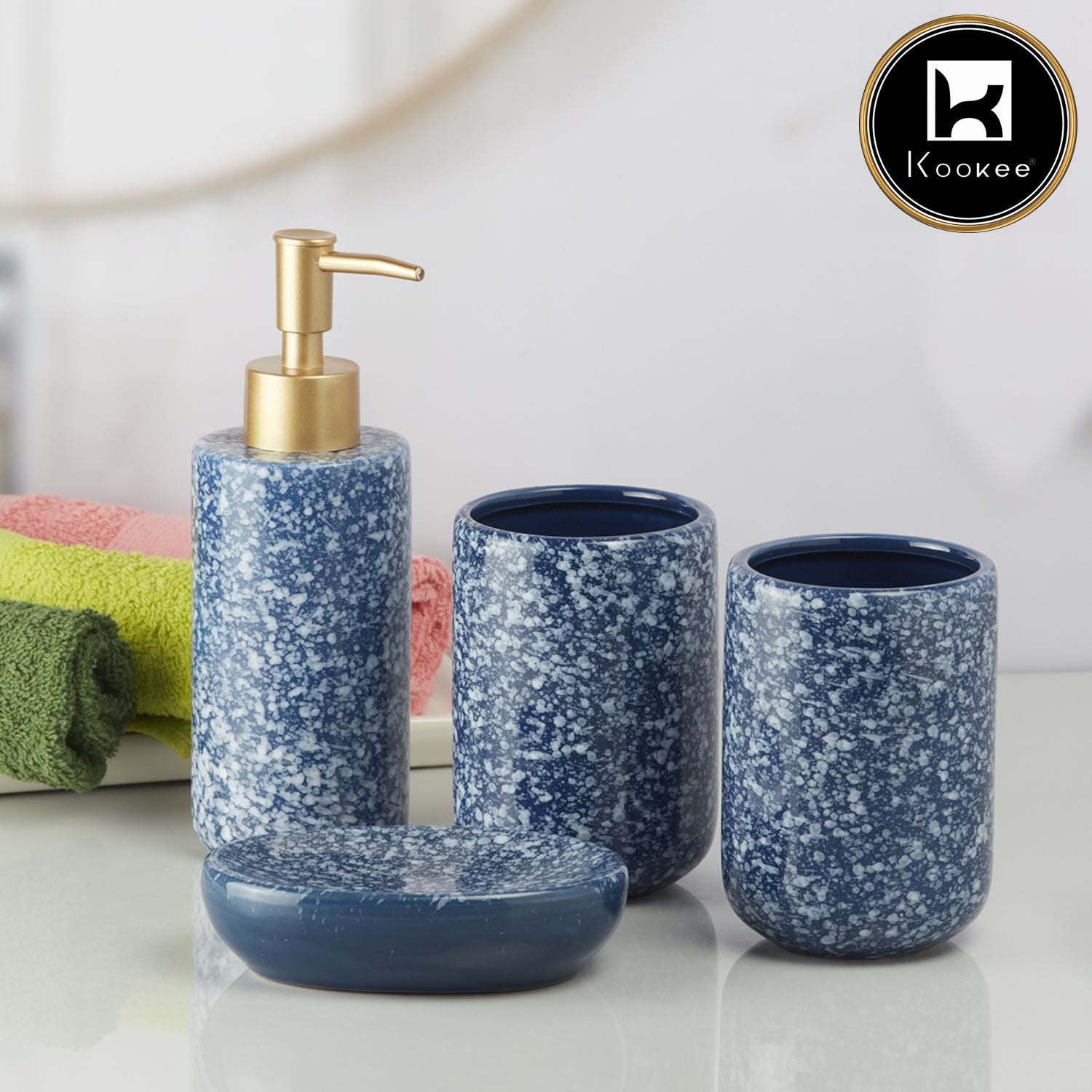 Kookee Ceramic Bathroom Sets, Blue, ART09632