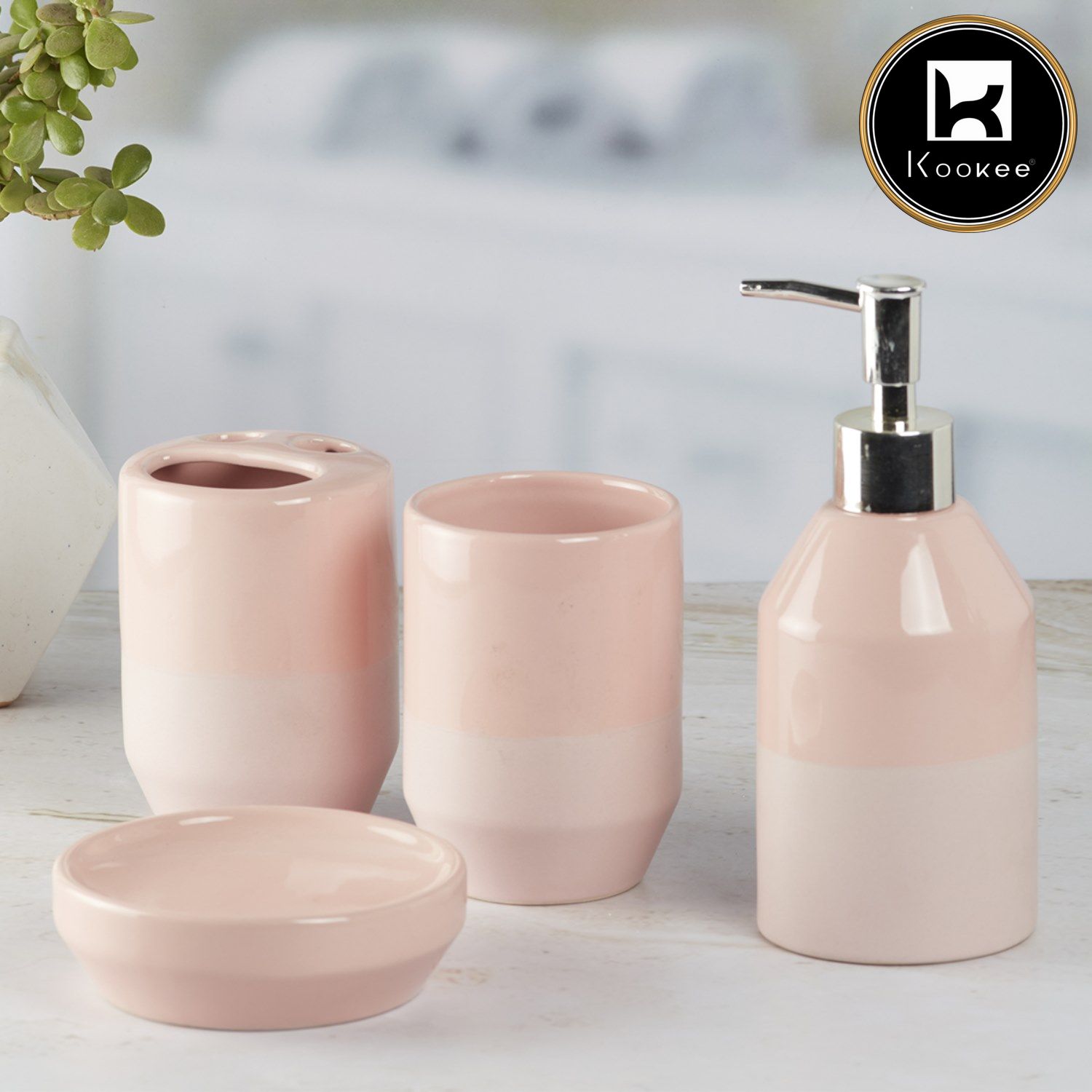 Ceramic Bathroom Set of 4 with Soap Dispenser (9633)