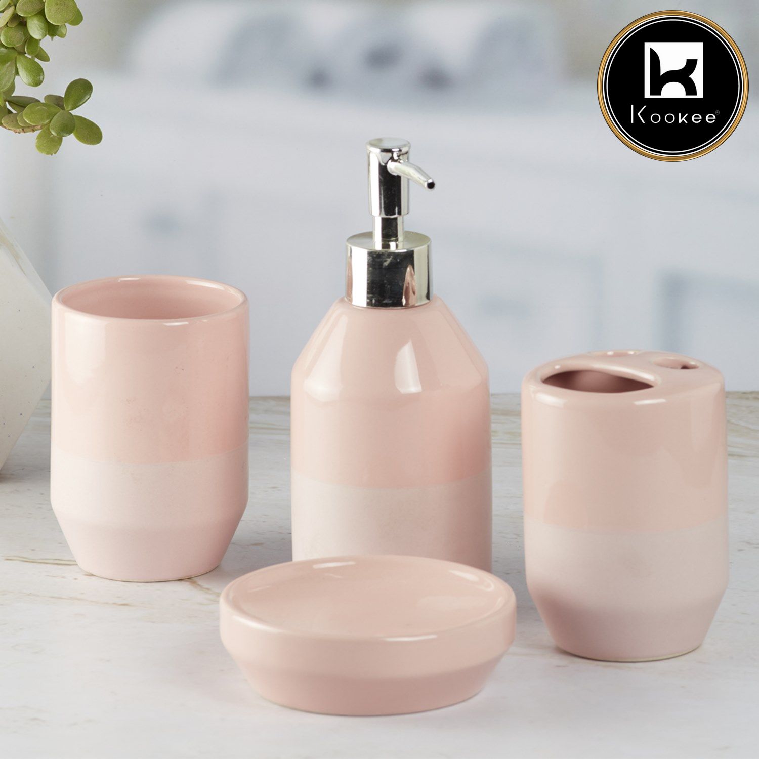 Kookee Ceramic Bathroom Sets, Pink, ART09633