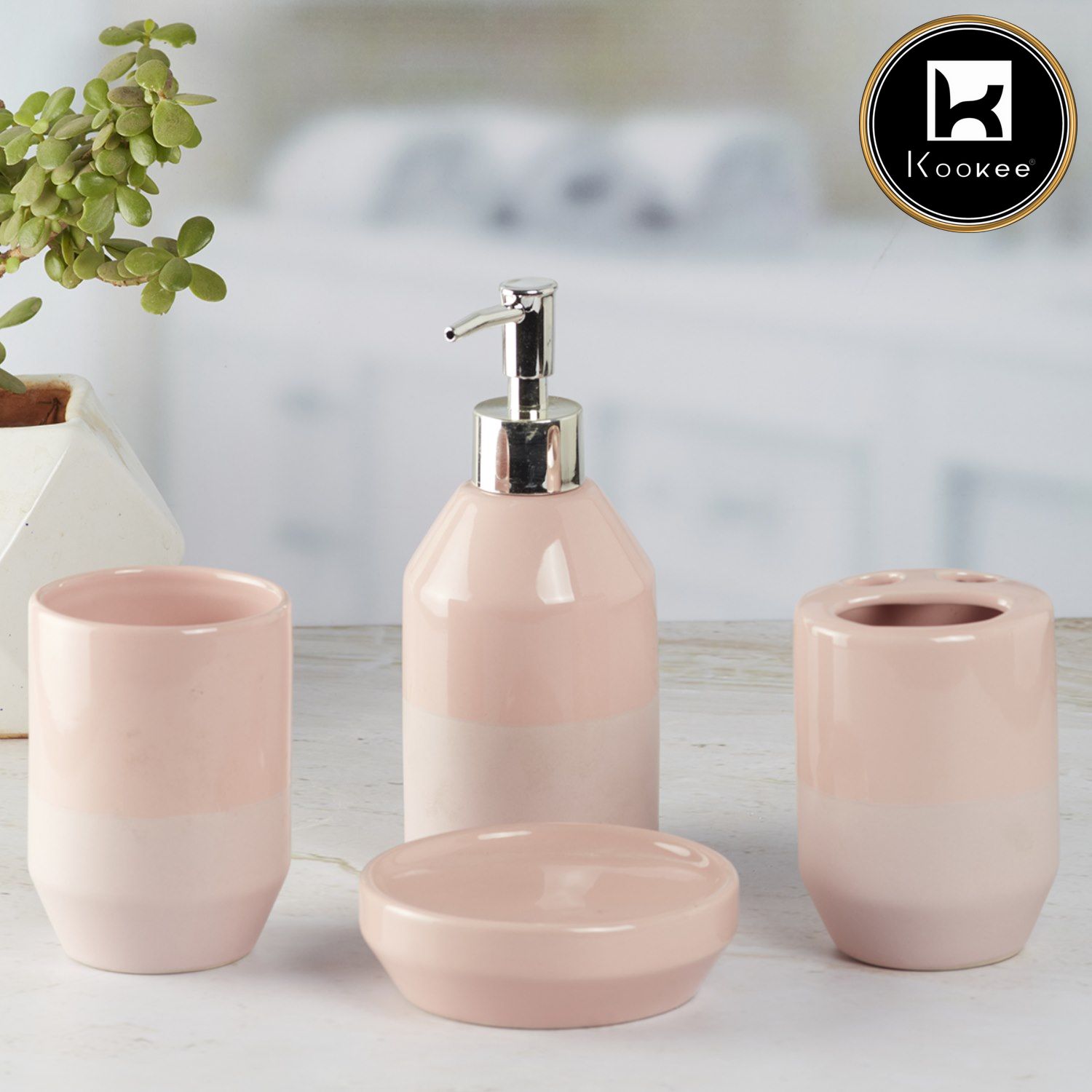Kookee Ceramic Bathroom Sets, Pink, ART09633