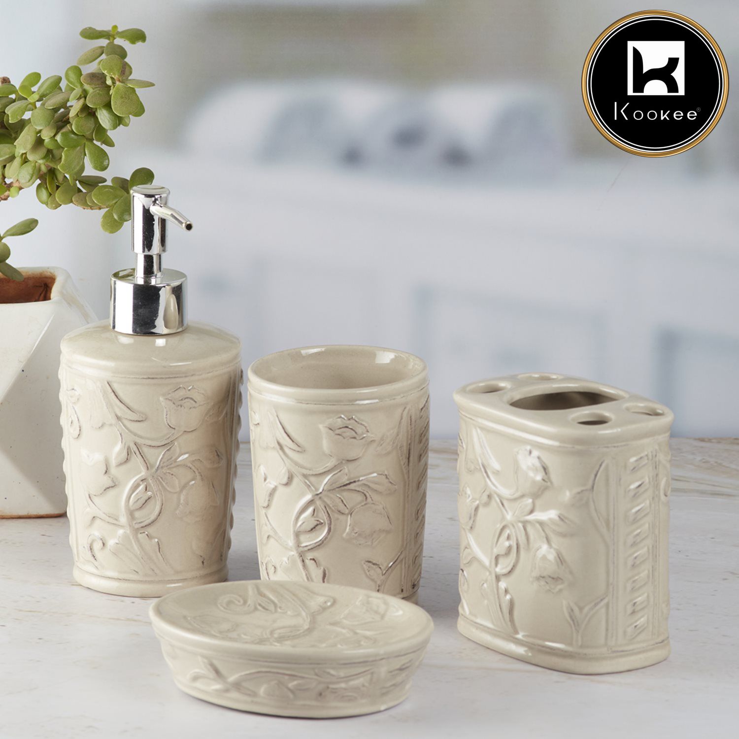 Kookee Ceramic Bathroom Sets, Beige, ART09635