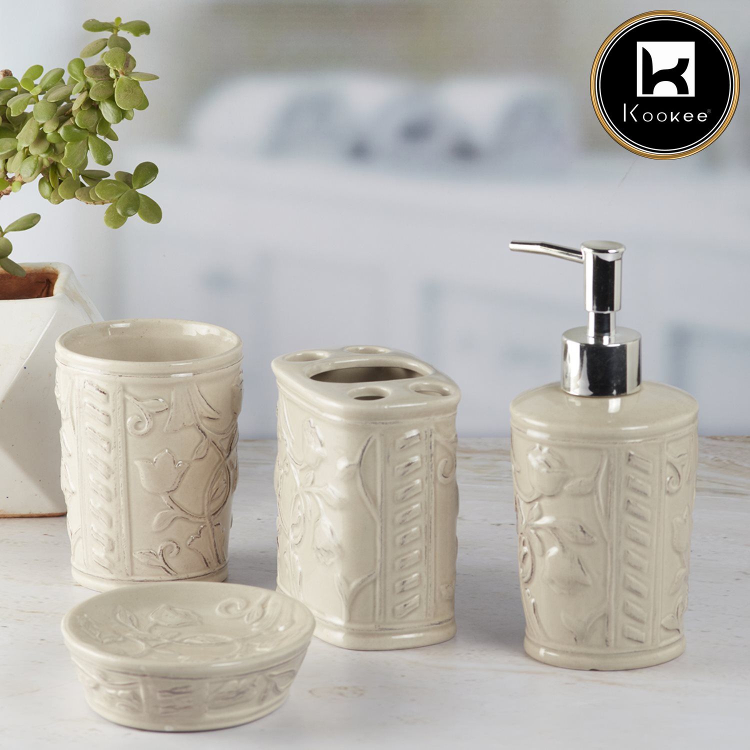 Kookee Ceramic Bathroom Sets, Beige, ART09635