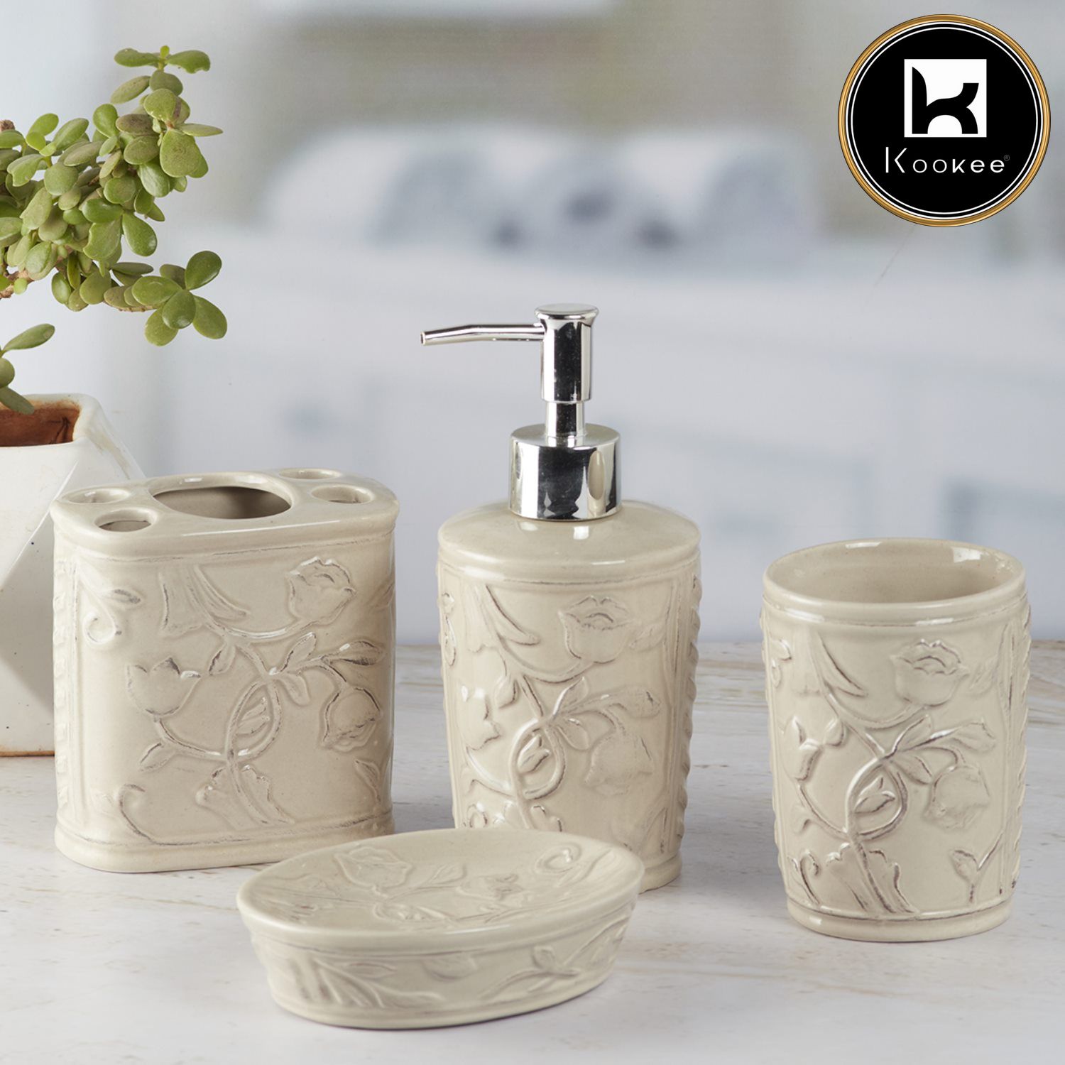 Kookee Ceramic Bathroom Sets, Beige, ART09635