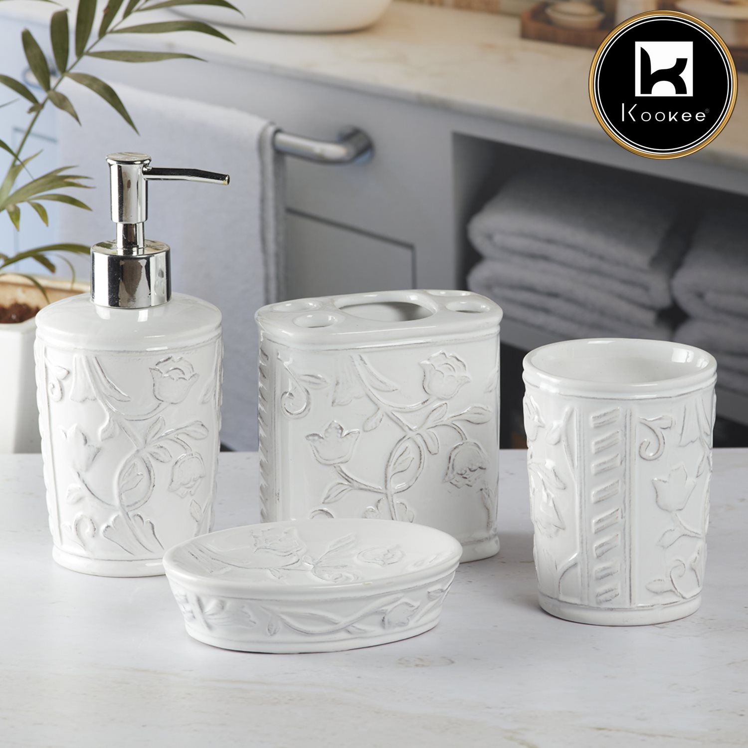 Kookee Ceramic Bathroom Sets, White, ART09637