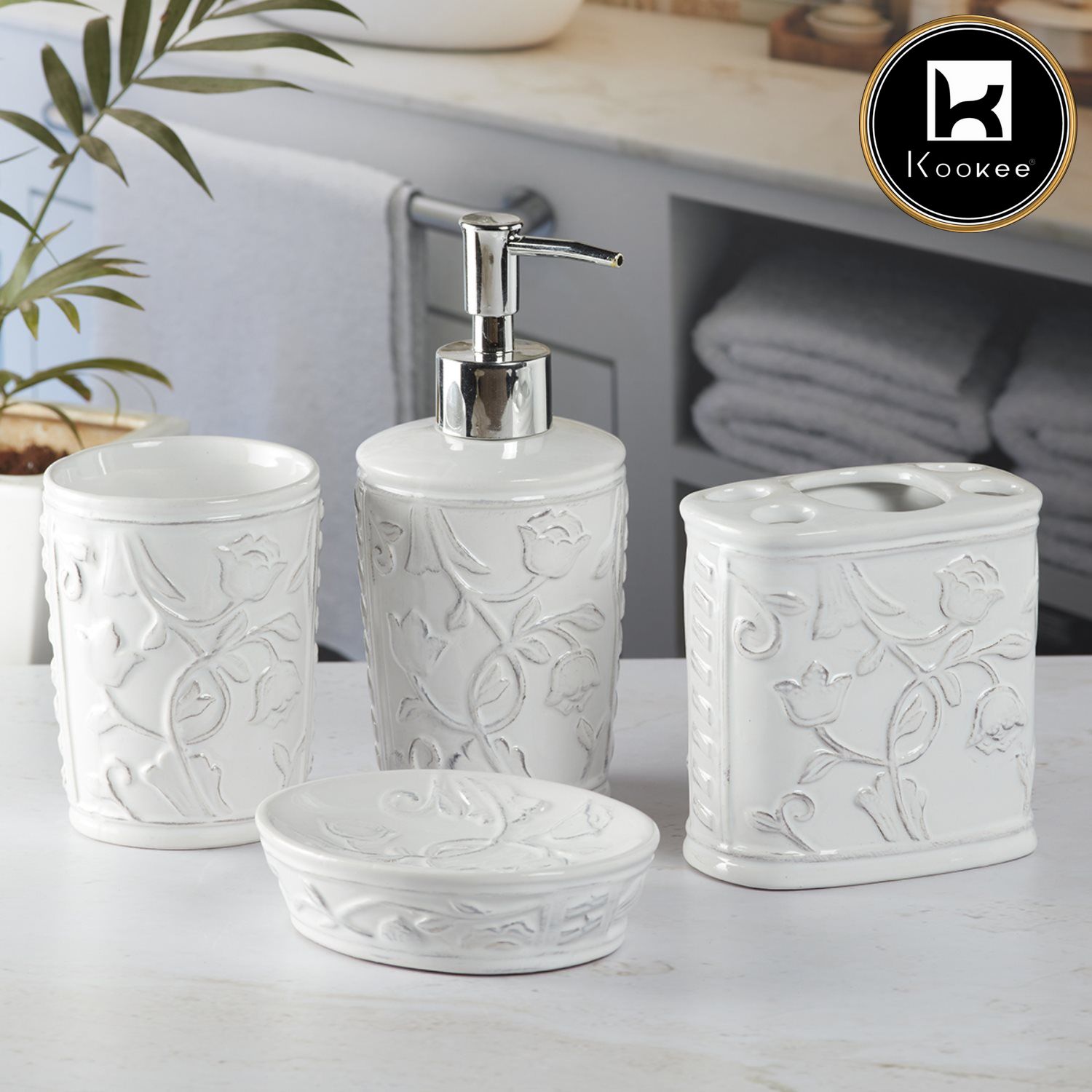 Kookee Ceramic Bathroom Sets, White, ART09637