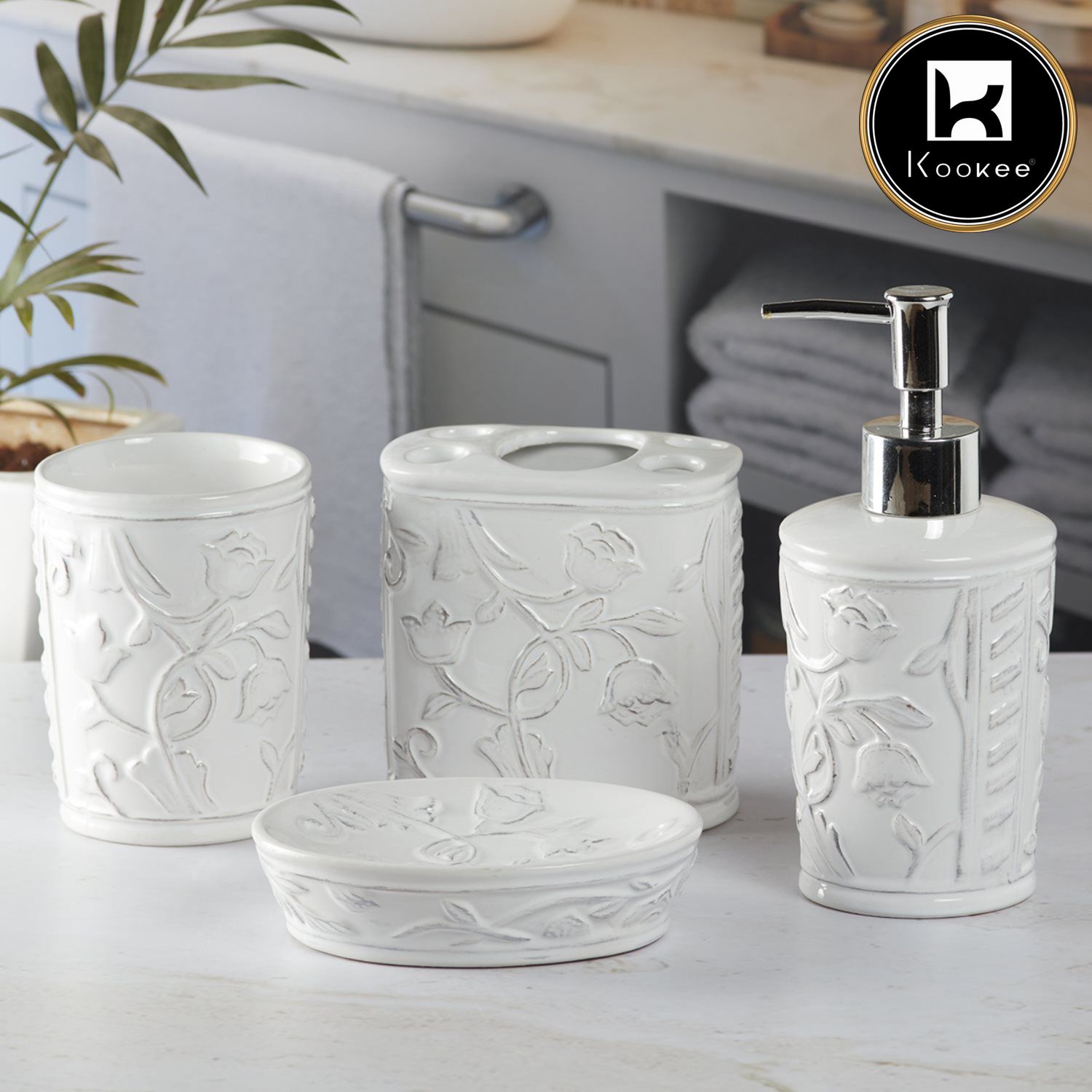 Kookee Ceramic Bathroom Sets, White, ART09637