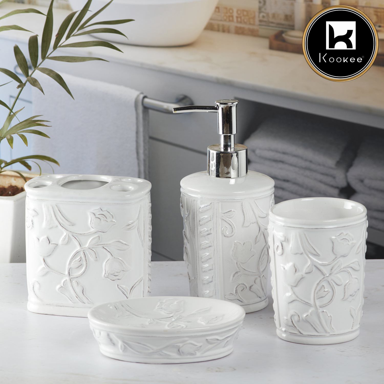 Kookee Ceramic Bathroom Sets, White, ART09637