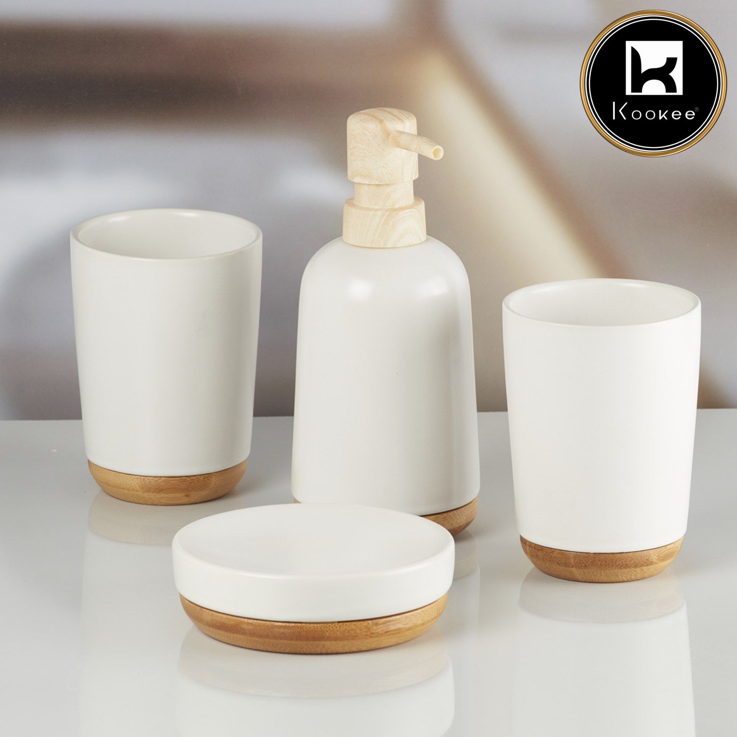 Ceramic Bathroom Set of 4 with Soap Dispenser (9639)