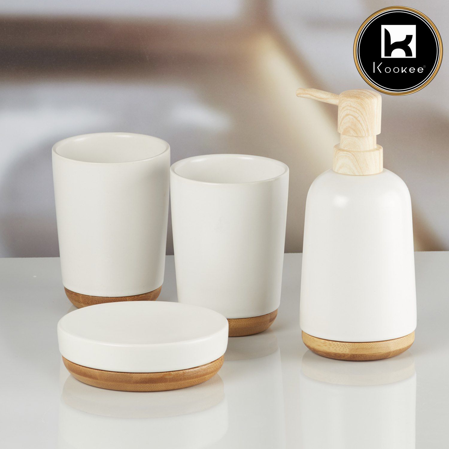 Ceramic Bathroom Set of 4 with Soap Dispenser (9639)