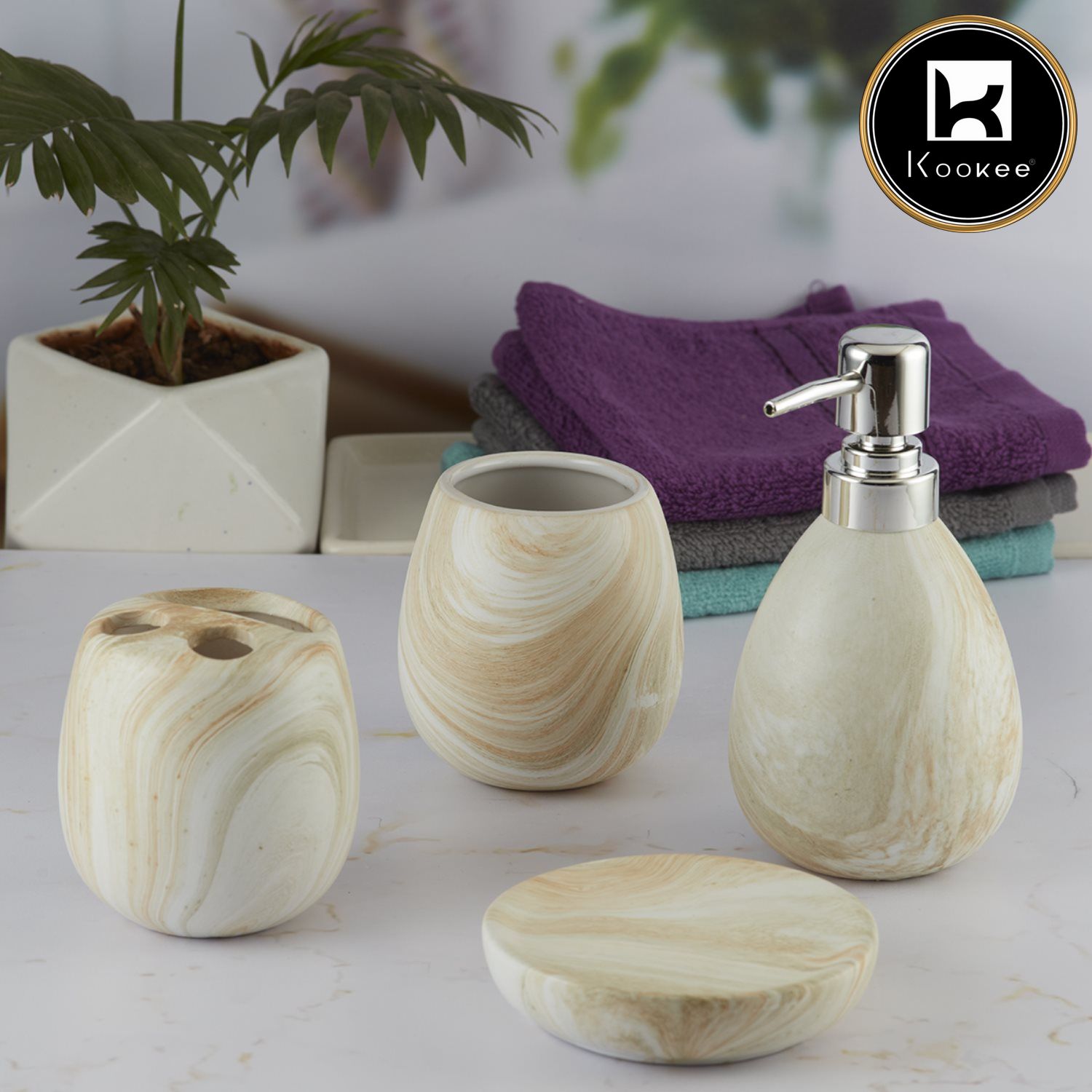 Kookee Ceramic Bathroom Sets, Beige, ART09642