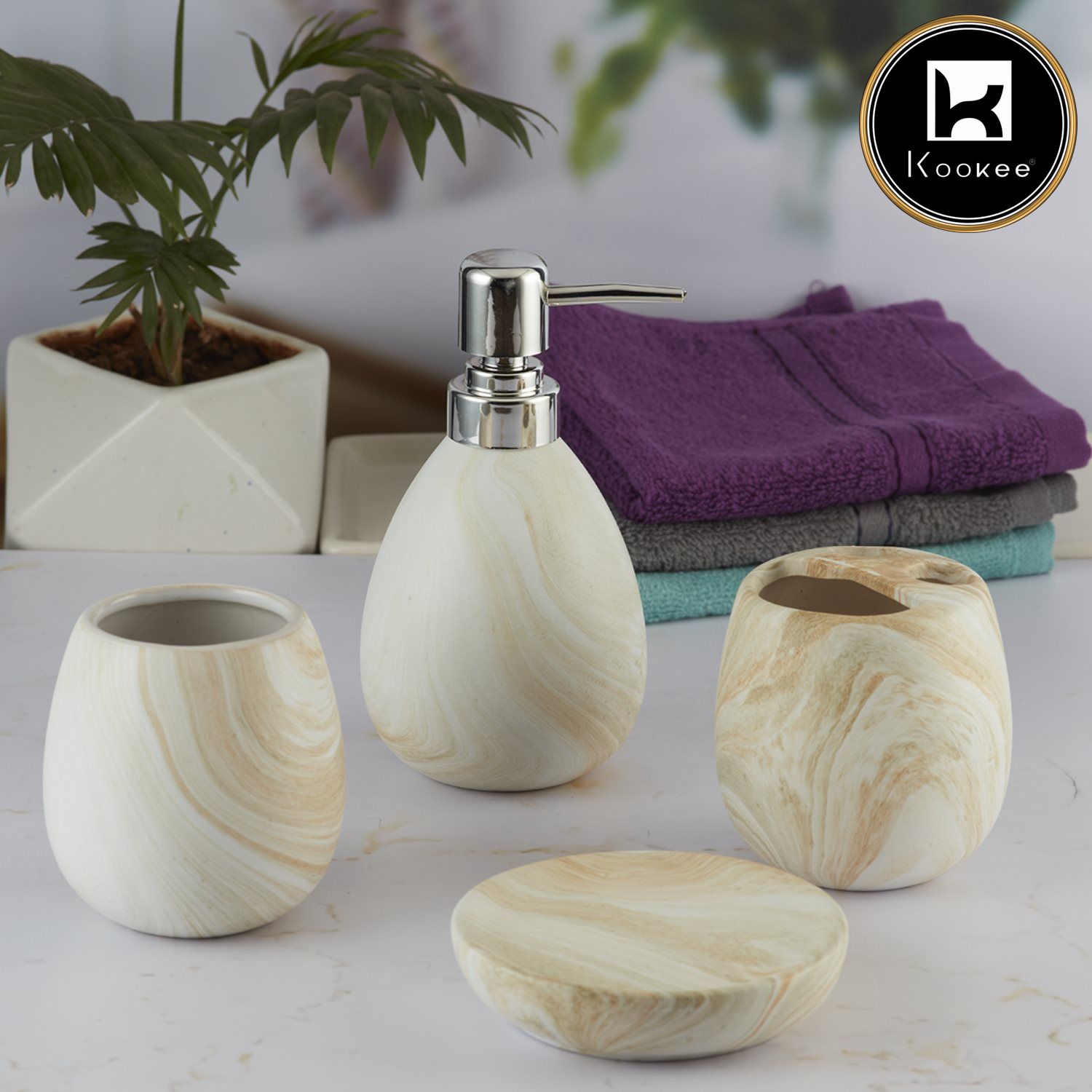 Kookee Ceramic Bathroom Sets, Beige, ART09642