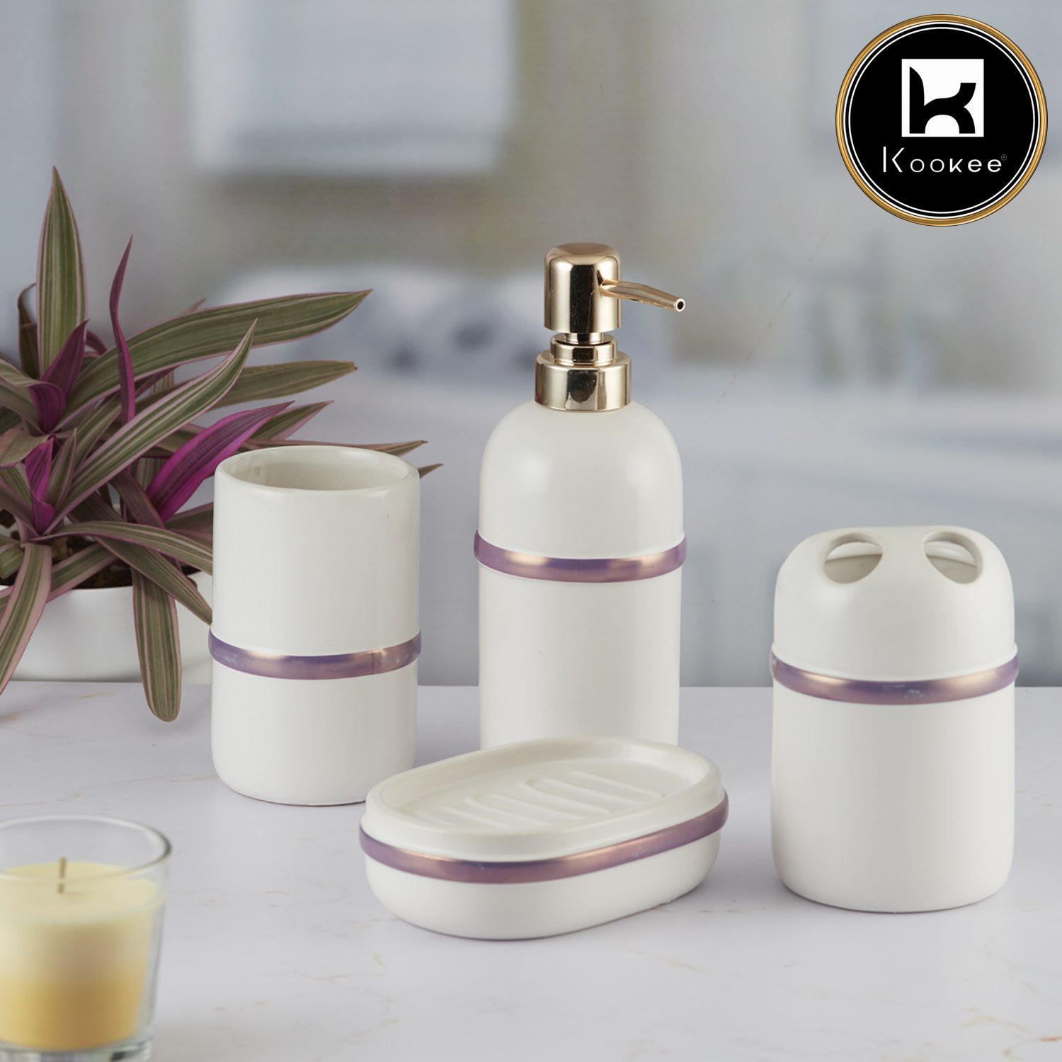 Kookee Ceramic Bathroom Sets, White, ART09643