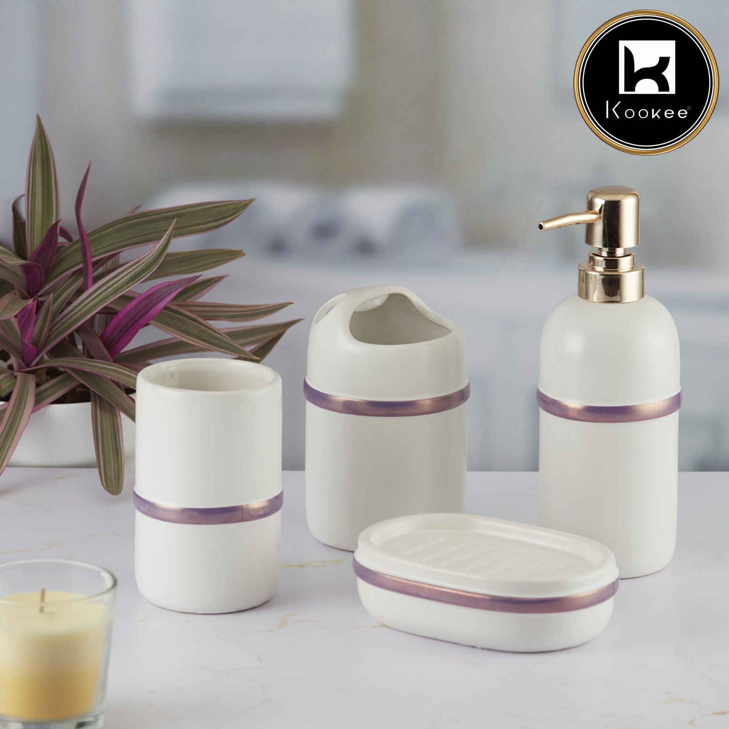 Kookee Ceramic Bathroom Sets, White, ART09643