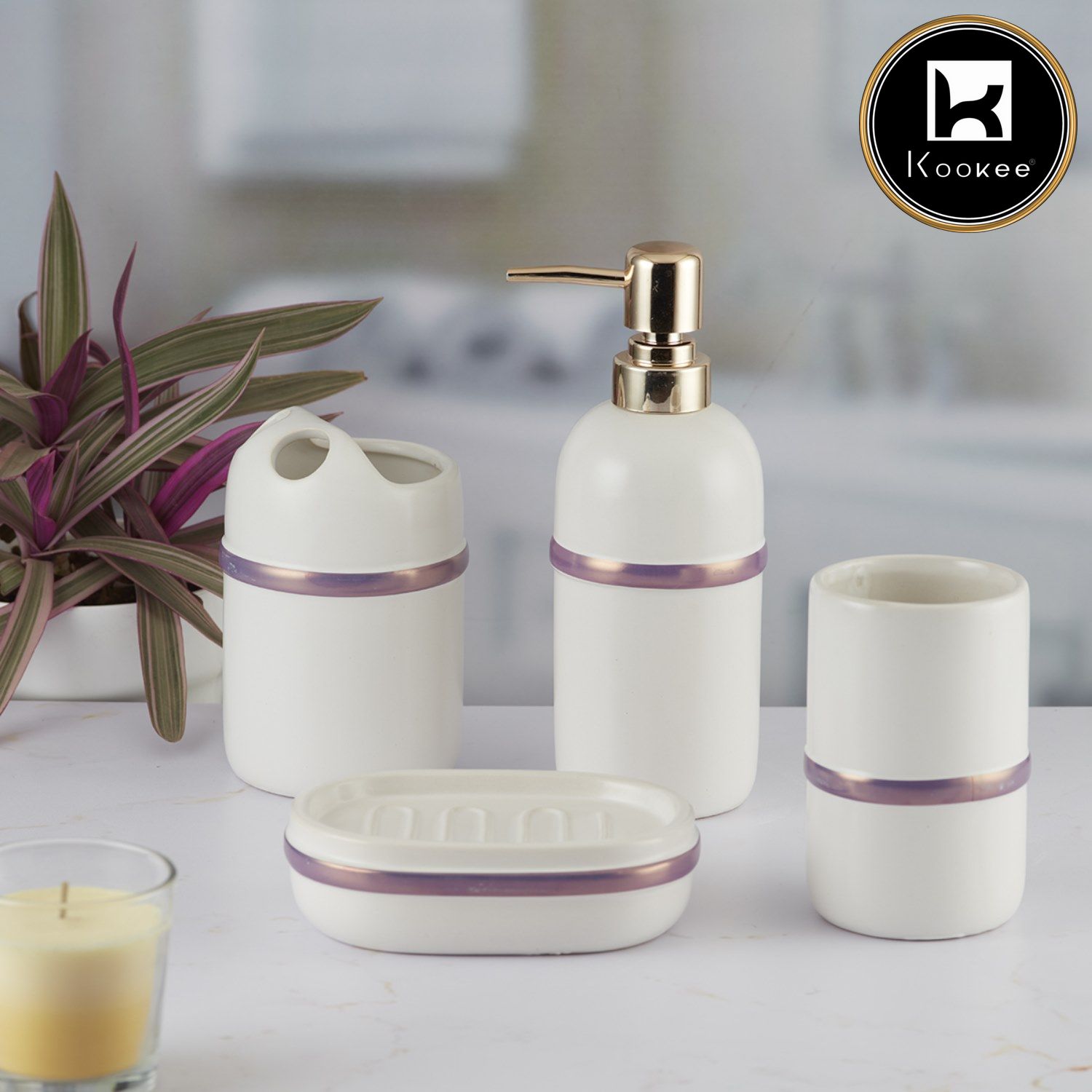 Ceramic Bathroom Set of 4 with Soap Dispenser (9643)