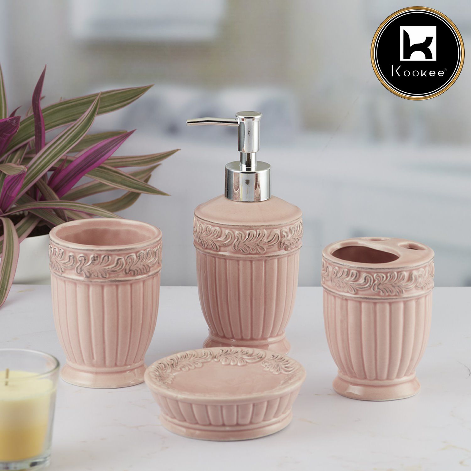 Kookee Ceramic Bathroom Sets, Pink, ART09644
